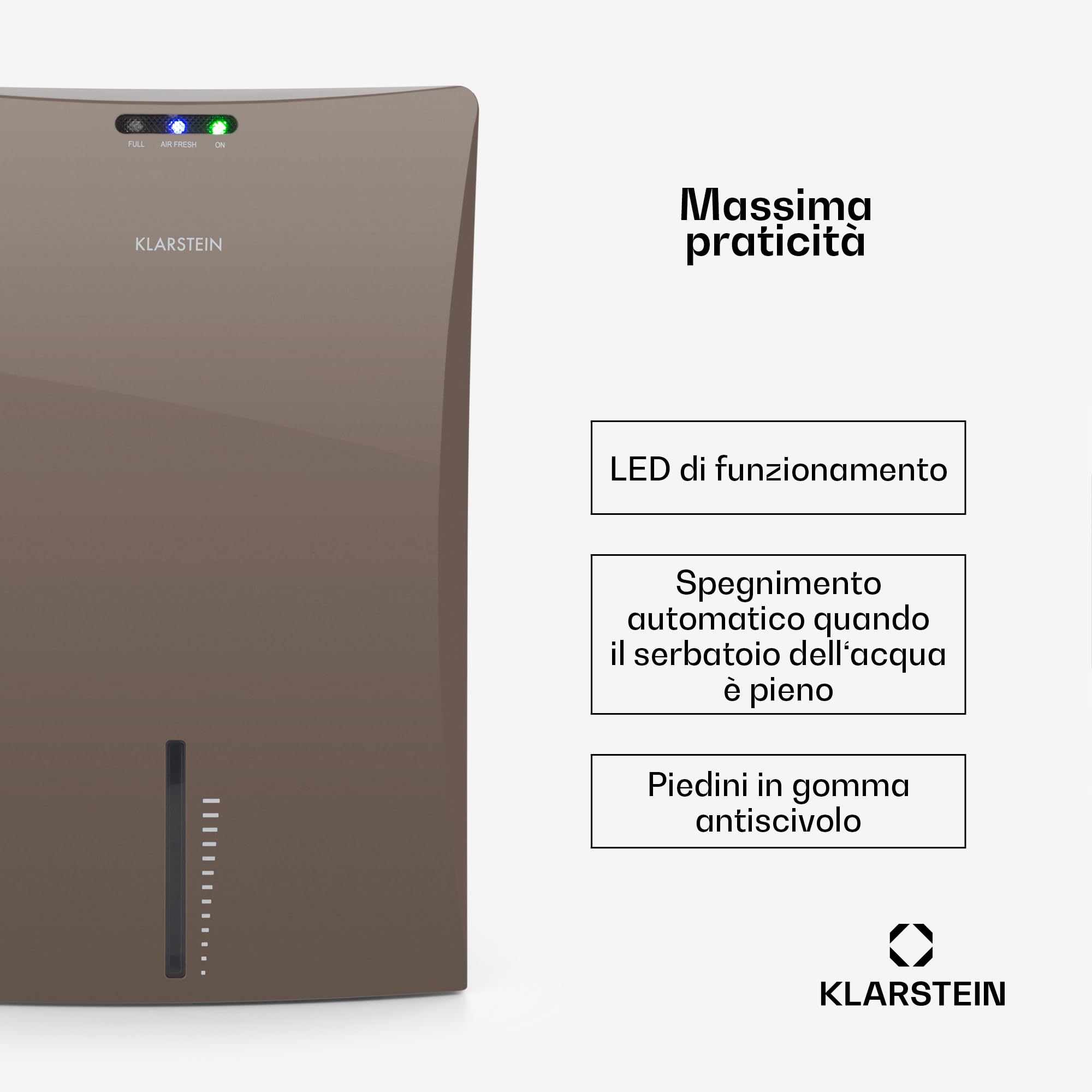 Klarstein Drybest 2000 2G Deumidificatore - Deumidificatore d'ambiente 700 ml/giorno, 70 W di potenza, serbatoio acqua 2 L, spegnimento automatico, LED di funzionamento, silenzioso, grigio