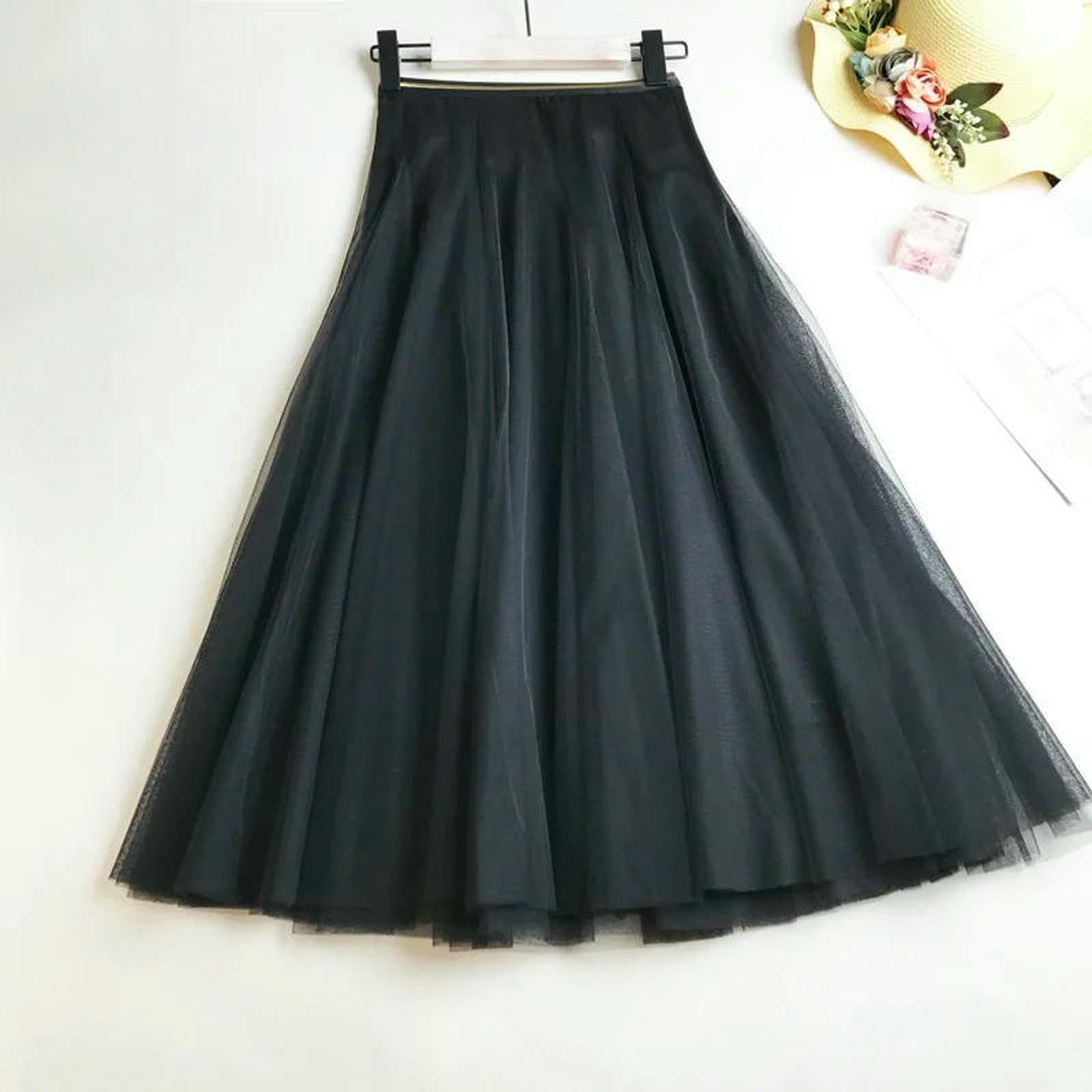 Gonna Estiva Gonna A Rete da Donna Estiva Tinta Unita A-Line-Grigio-Taglia Unica （Vita 60-75 cm, Lunghezza Gonna 82 cm）