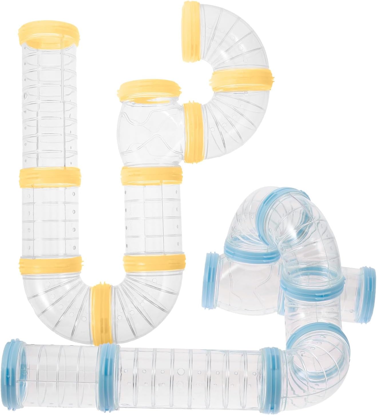 Hamster Tunnel Tube Kit DIY Cage Tunnel Connector Tubes Set with Yellow and Blue for Small Animal Cage Supplies and Hamster Habitat Accessories