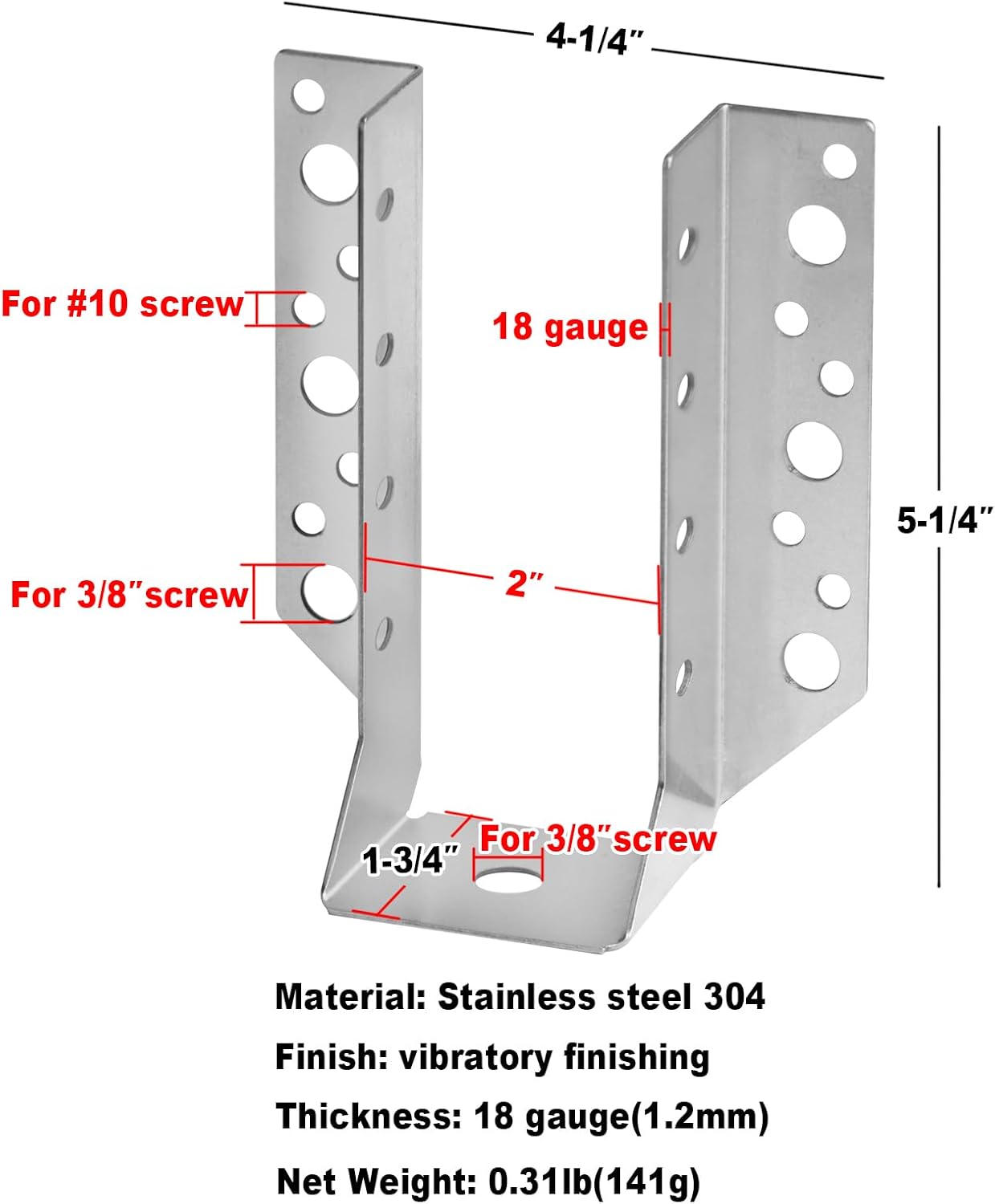 GBGS 4 Pack Rough Cut 2x6 Joist Hanger,Face - Mount, Actual Size 2"x6",18 Gauge Stainless Steel 304 Hangers Bracket fit Rough Sawn Lumber