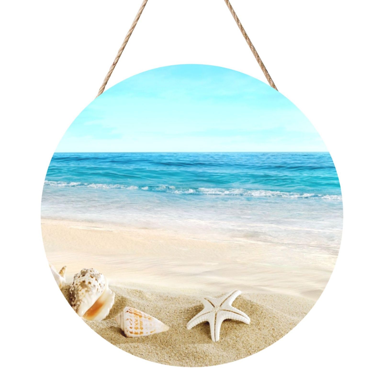 InOmak Seashells Sand, Round Wood Panel Painting 12 in, Wall Hanging Painting For Home