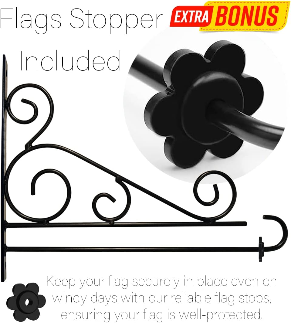 Flag Holder Wall Decor Poles For Outside House Garden Banner Stand Home Decorations Room Tapestry Door Wall Hanging Fancy Display Hanger Hardware Power Coated Decorative Gifts Flagpole Accessories 11" x 15"