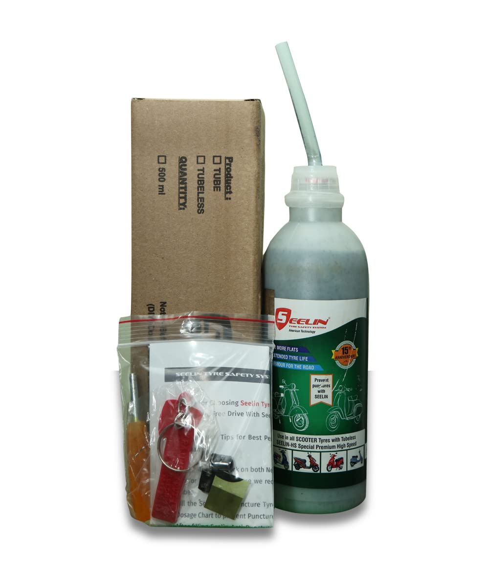 Seelin Anti-Puncture Tyre Sealant (350ml) HS with DIY KIT (Do it Yourself) | Tube Less Tyres | Anti Puncture Liquid | | Tyre Protection | Pack of 1 | Single TYRE (Scooters)