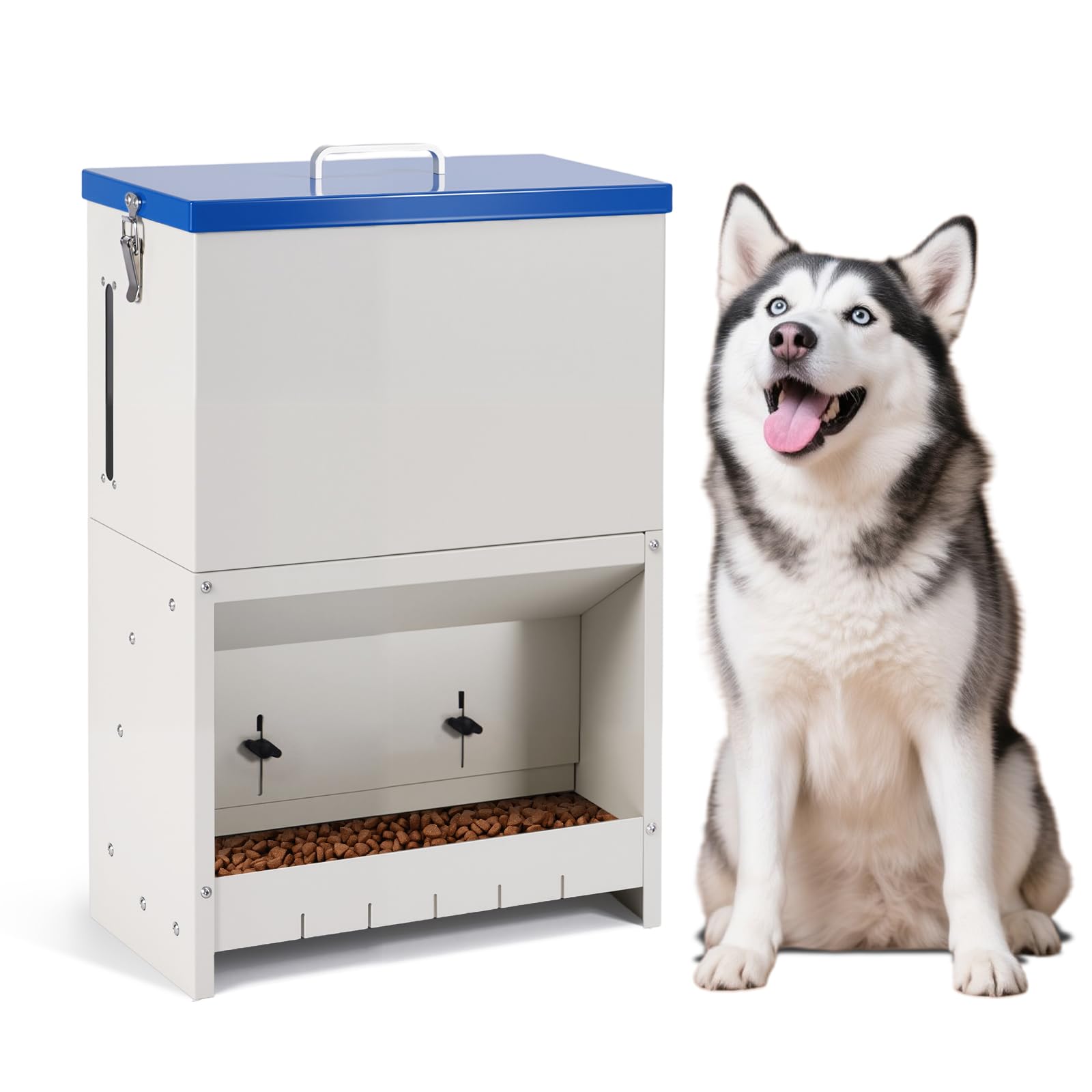 Mangiatoia Automatica Per Cani, Stazione Di Alimentazione In Metallo Zincato Per Interno ed Esterno, Distributore Automatico a Gravità da 25 Libbre, Adatto per Cani di Taglia Piccola, Media e Grande