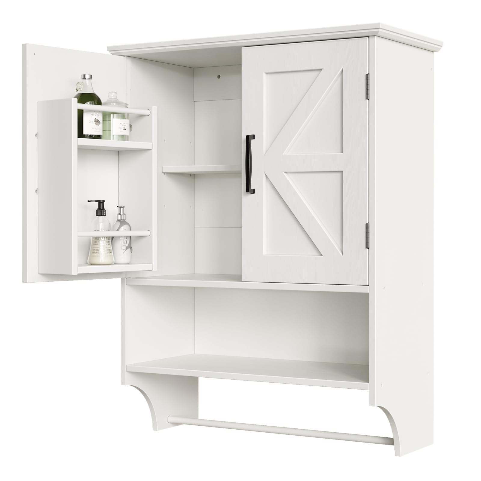 Tatub Farmhouse Bathroom Wall Cabinet, Wall Mounted Wood Medicine Cabinet Over Toilet, Hanging Bathroom Organizer with Behind Door Storage, White
