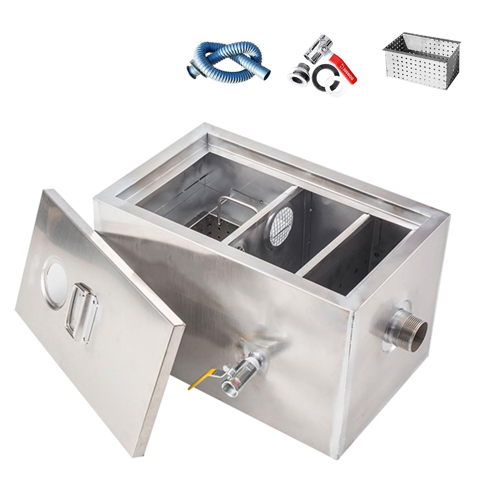 Trappole per Grassi Commerciali,Separatore di Grasso In Acciaio Inossidabile, Degrassatore Sottolavello Ingresso Acqua Laterale per Cucina (Size : 40 * 25 * 25cm/16 * 10 * 10in)