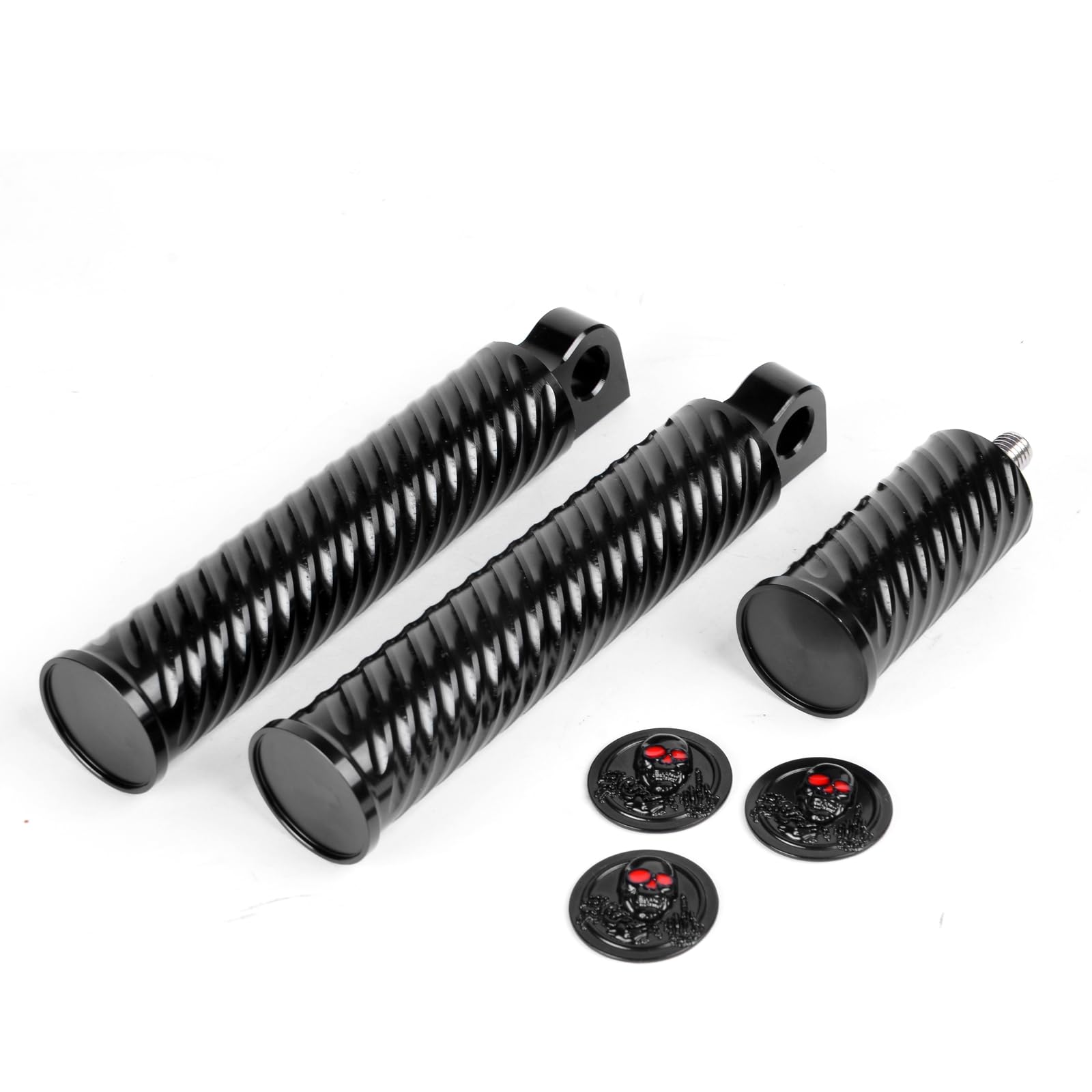 Goldfire Estriberas para palanca de cambios de motocicleta estilo calavera 3D + reposapiés delgado de montaje macho compatible con Harley Sportster Dyna Touring Peg Mount Pedal reposapiés (negro)