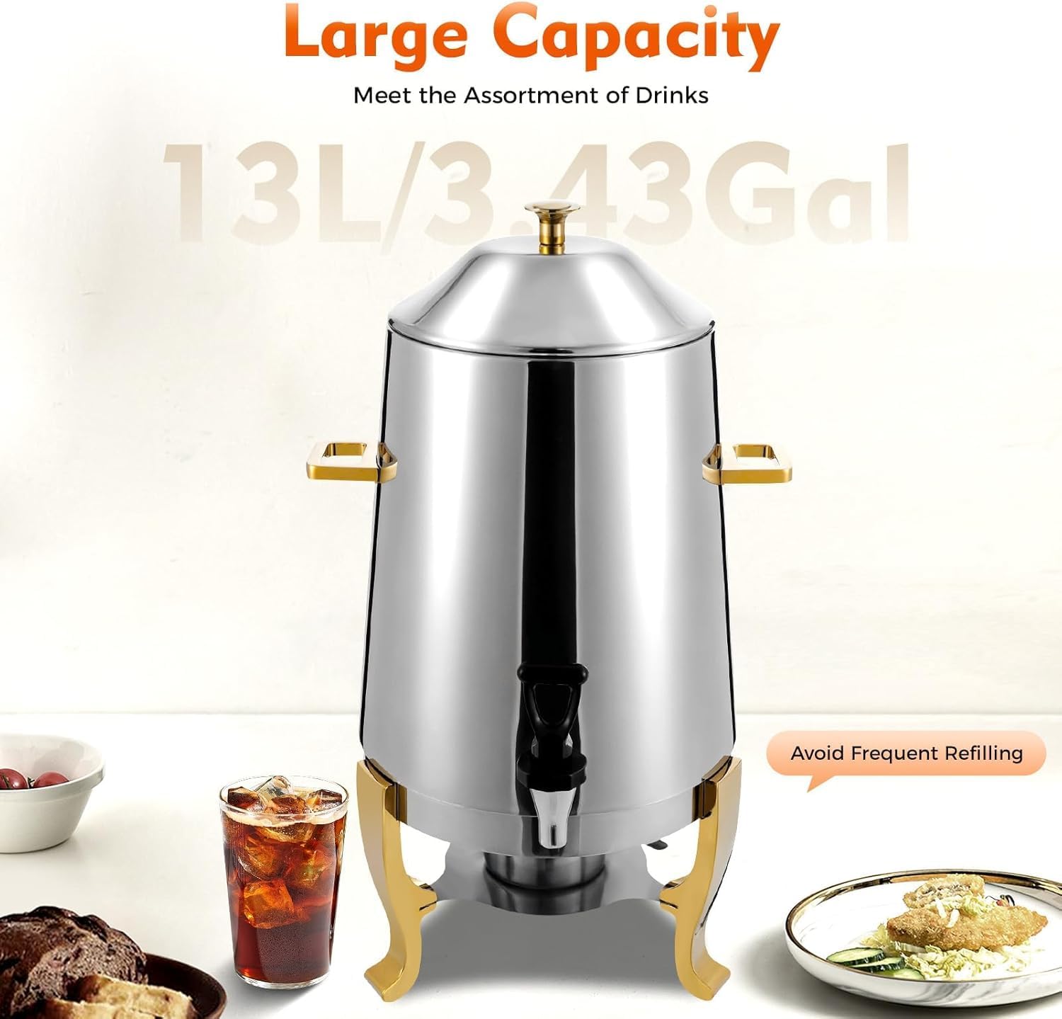 3.5 Gallon Stainless Steel Coffee Maker with Fuel Rack - Hot Beverage Maker for Tea, Water, Juice and Milk, Great for Parties, Catering and Events