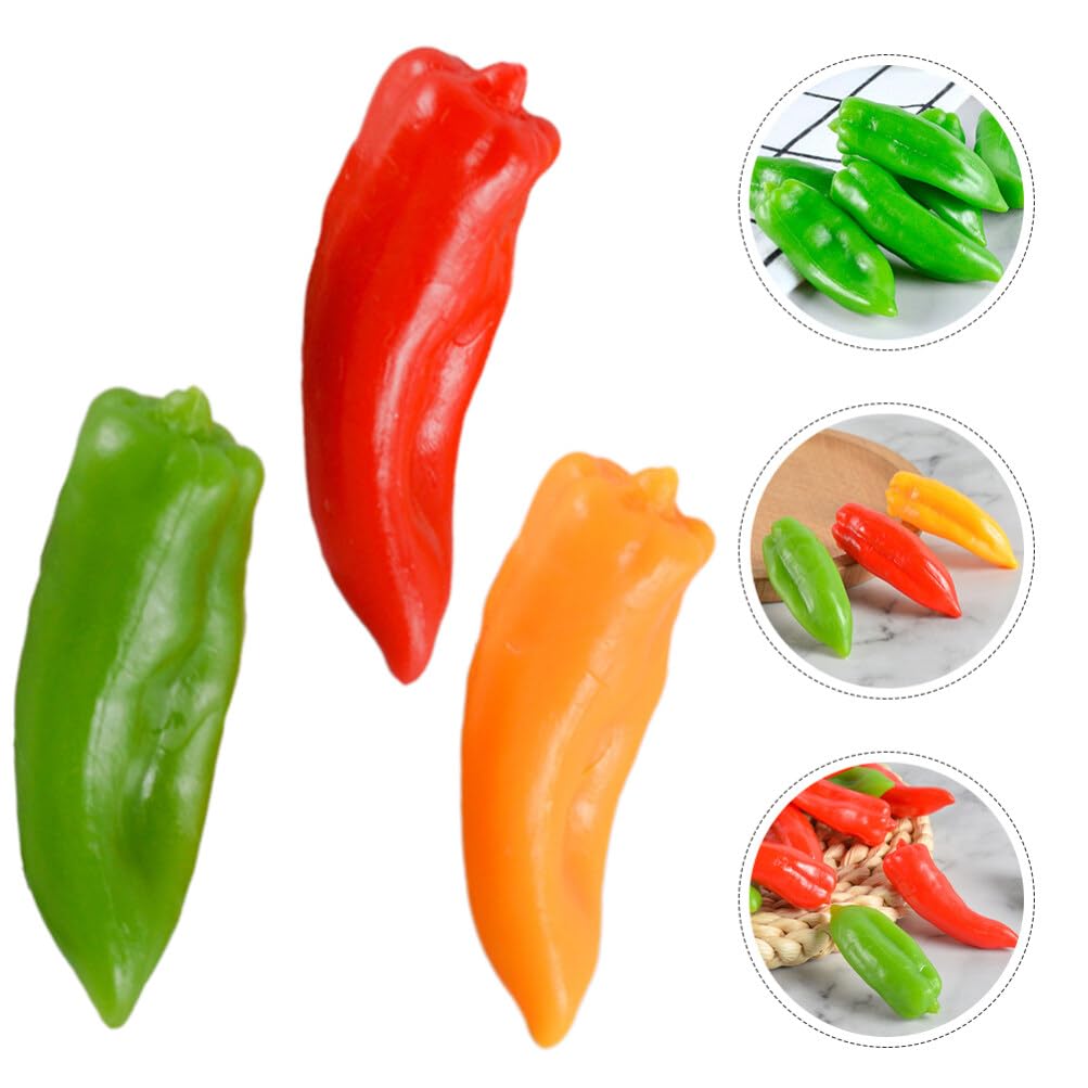 Alasum Mini Artificial Peppers, 12pcs Fake Orange Red Green Pepper Simulation Lifelike Hot Chili Vegetable Model Photo Props Kitchen Decor
