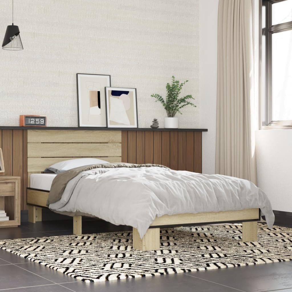 vidaXL Bedframe bewerkt hout gerookt eikenkleurig 135x190 cm