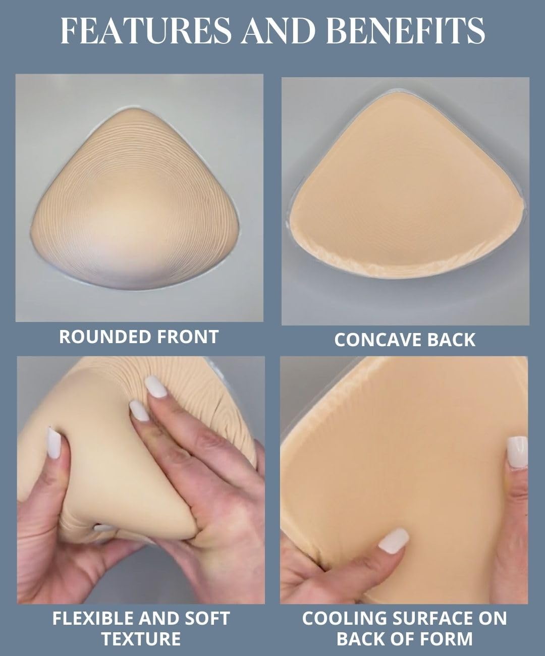 AnaOno Premium Triangle Silicone Breast Forms - Silky, Lightweight Mastectomy Prosthesis with Cooling Gel Back - 1 Piece