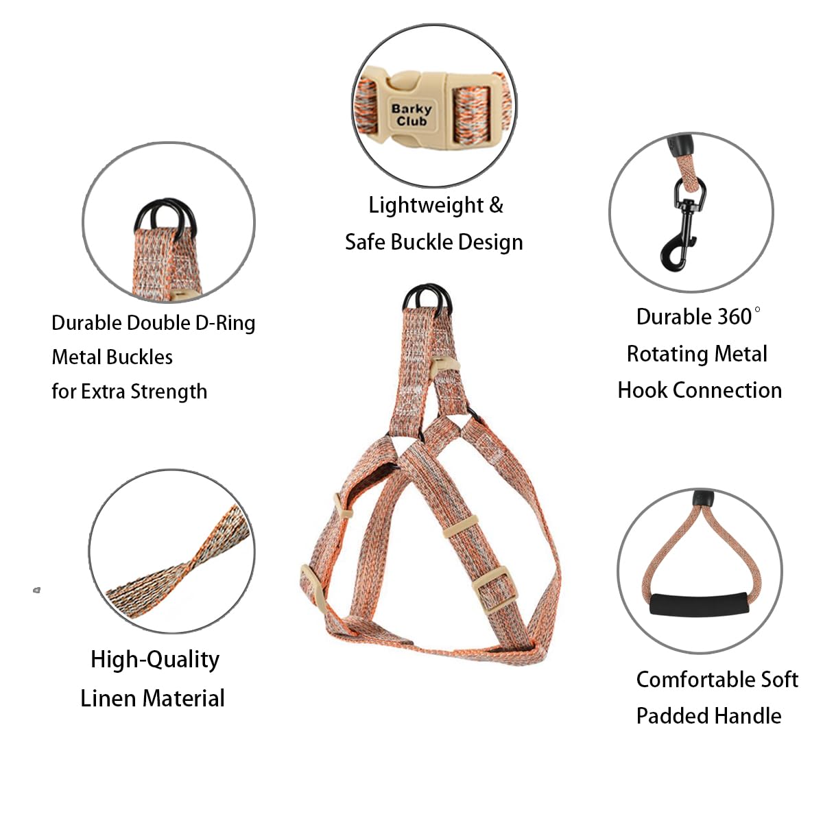 Barky Club Dog & Cat Harness Set, Adjustable Linen Leash & Harness, Breathable, Lightweight & Comfortable - Image 3