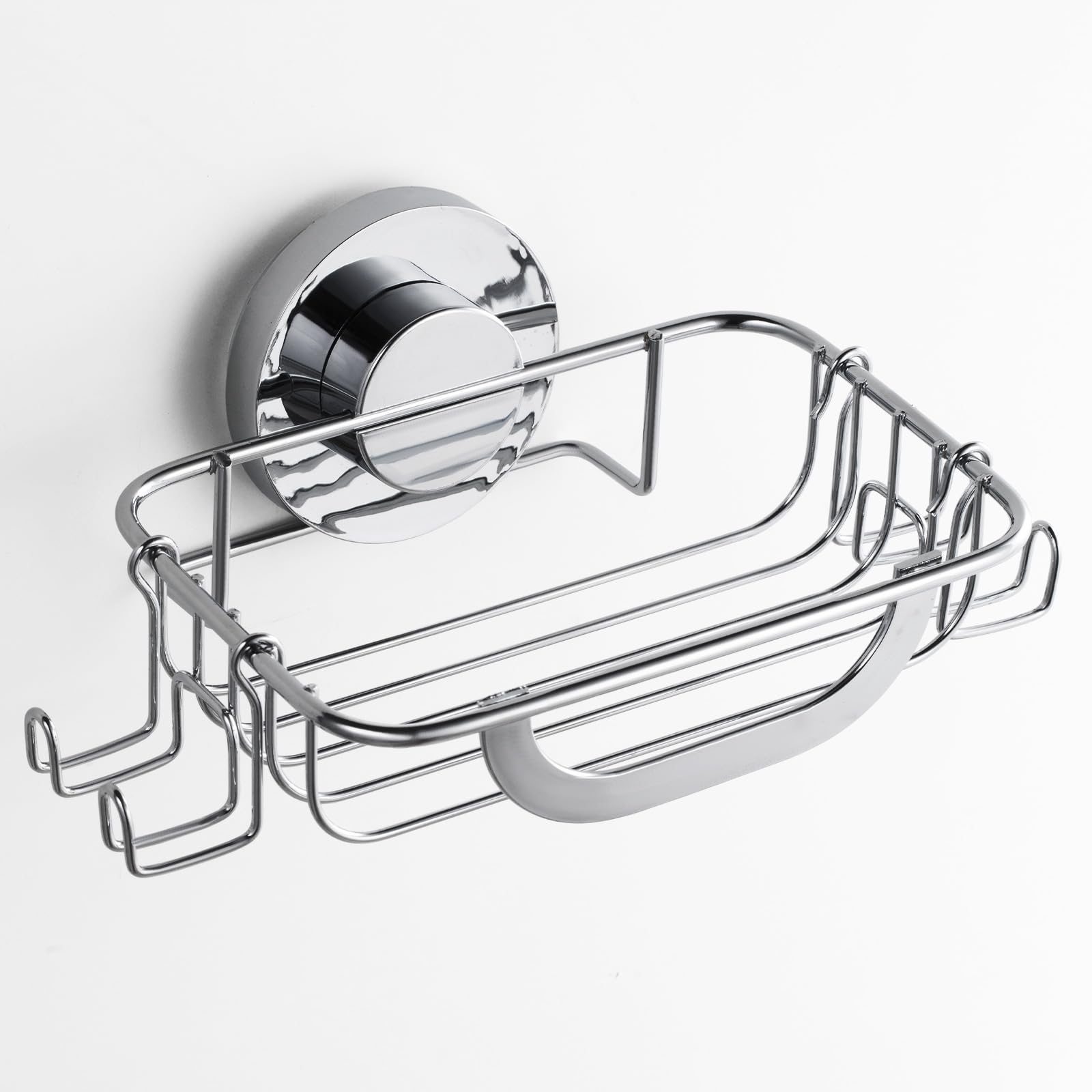 TAILISuction Soap Dish with Hooks, Max Hold 5 KG Soap Holder for Shower Wall, Bathroom Soap Saver Tray for Bathtub, Rustproof, Waterproof Stainless Steel Sponge Holder for Kitchen, Drill-Free, Silver