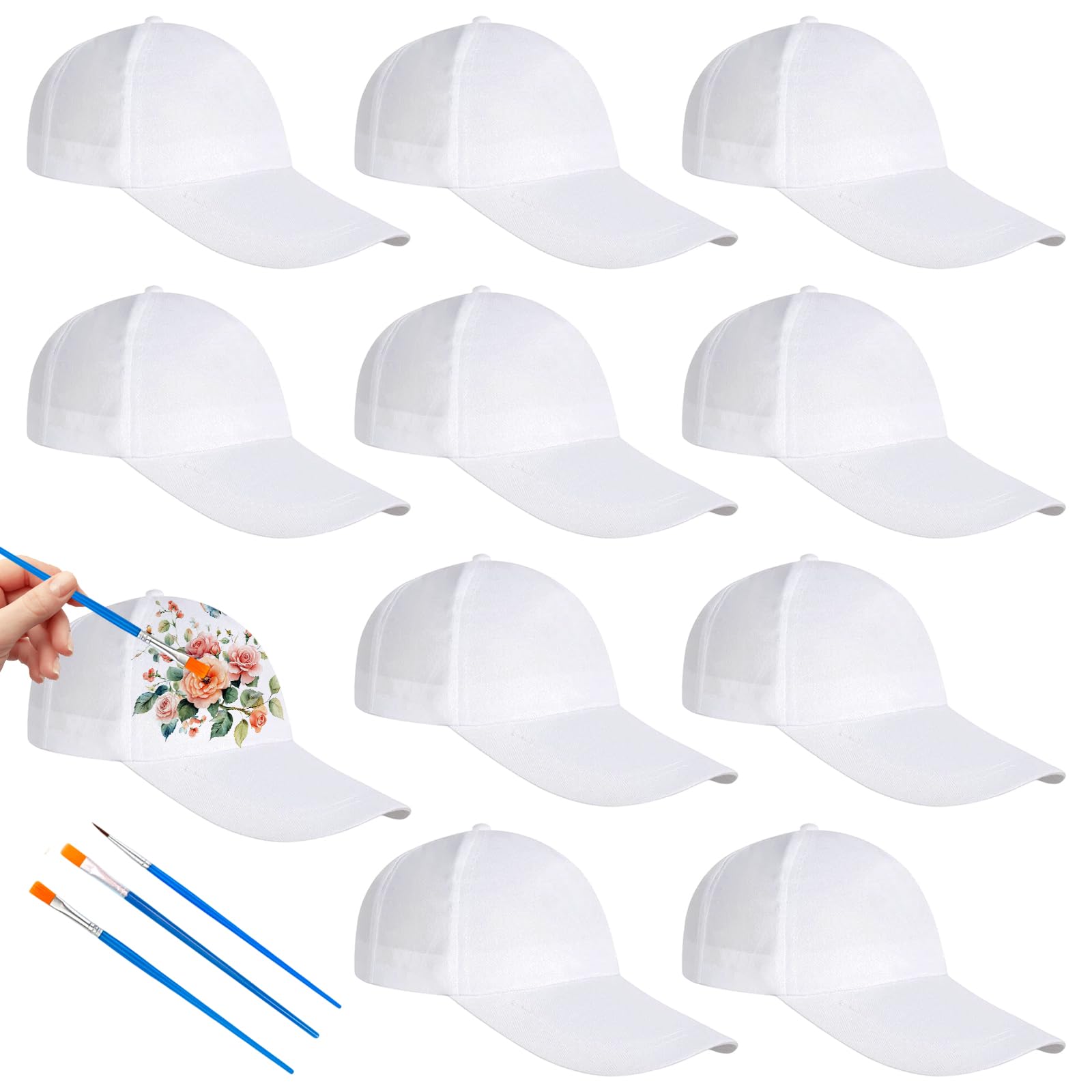 10 gorras de graffiti, gorras de béisbol, juego de manualidades para niños, gorras para pintar, gorras de béisbol, juego de bricolaje, gorra de béisbol blanca para niños