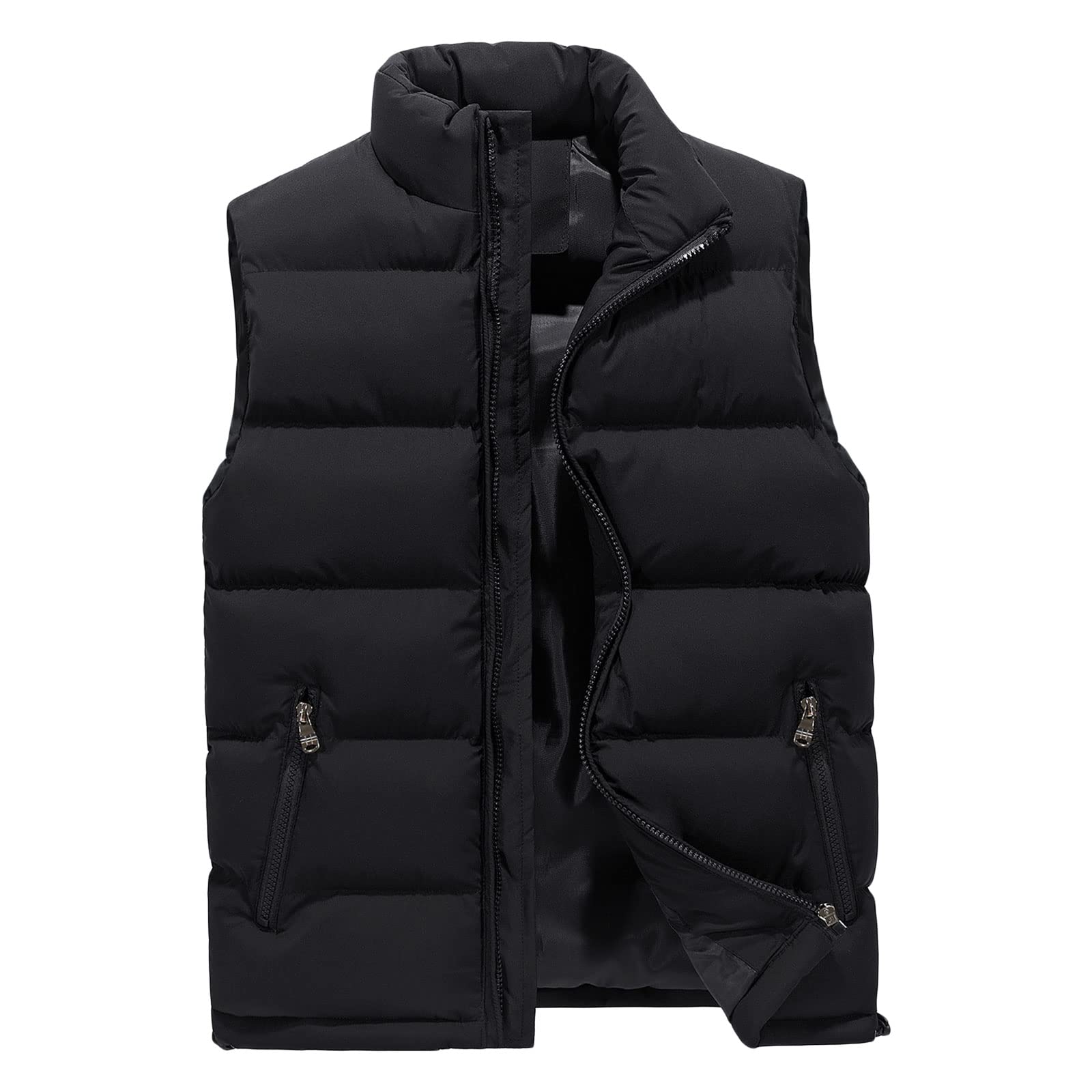 Bowanadacles Men Down Vest Waistcoat Solid Color Stand Collar Sleeveless Zipper Jacket Autumn Winter Casual Warm Outerwear