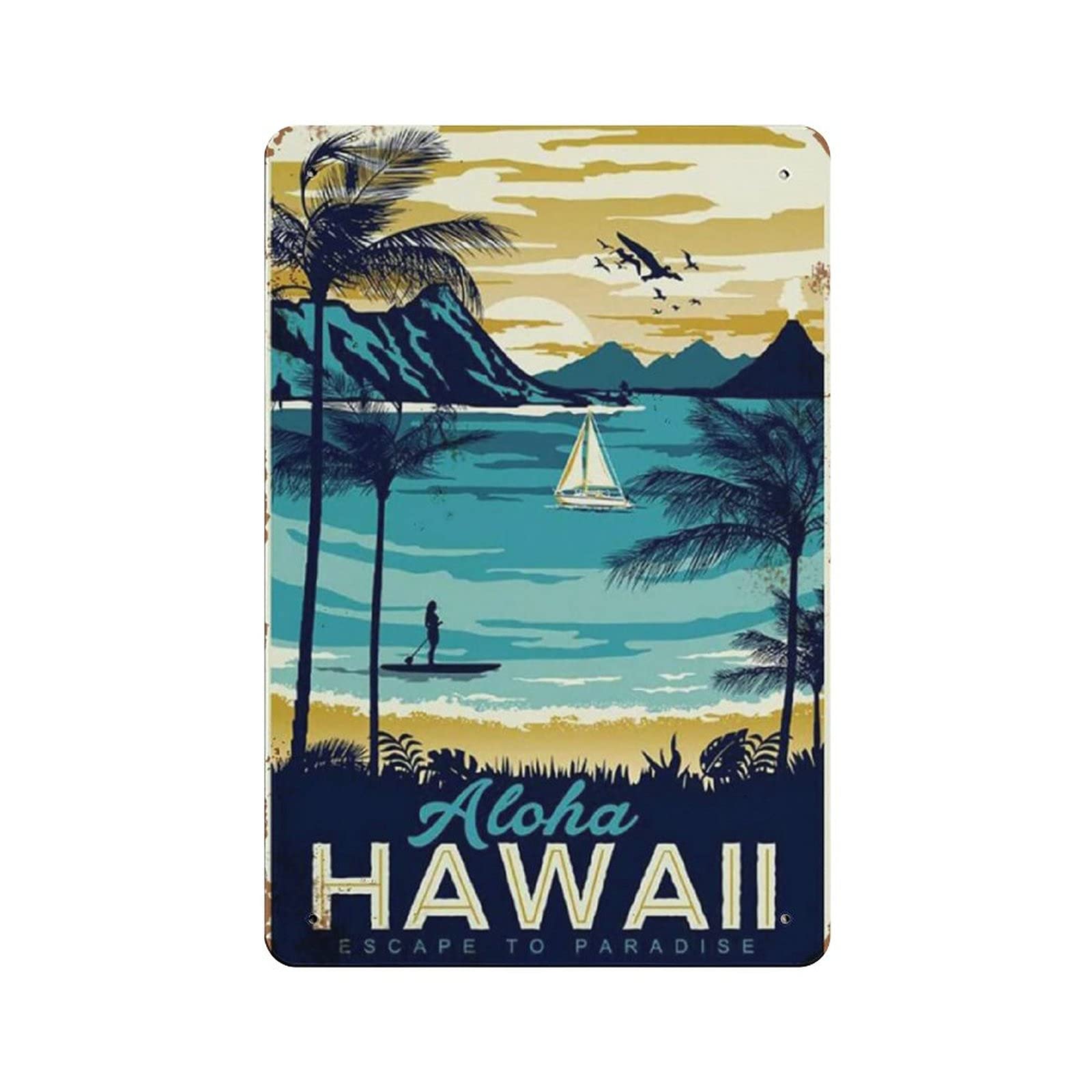 Metal Tin Sign Aloha Hawaii Bar Vintage Tin Poster Metal Sign Wall Decoration Country Kitchen Home Garage Decor 12"x8"