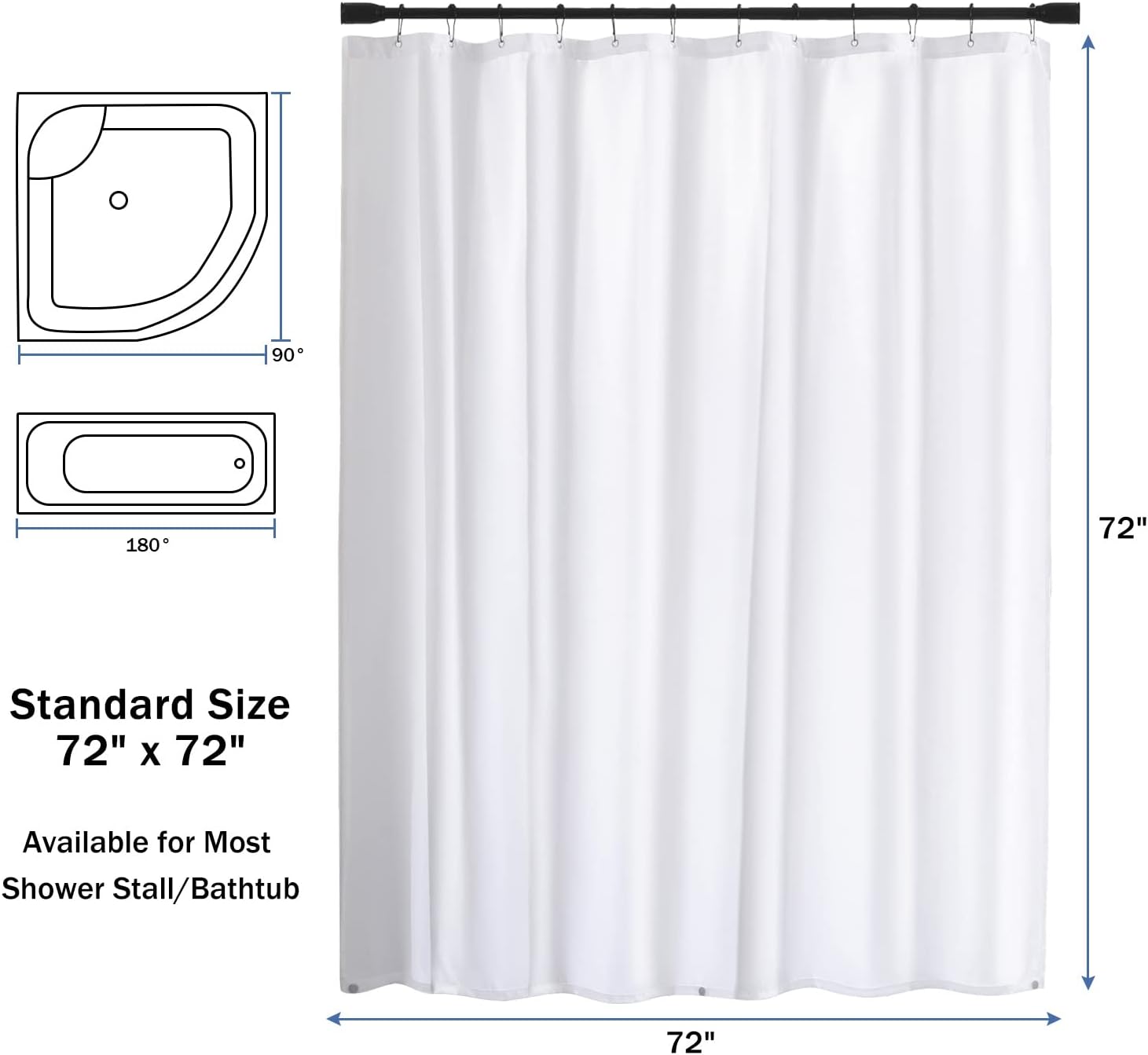 downluxe Waterproof Fabric Shower Curtain Liner - Cloth Shower Liner with 3 Magnets, Shower Curtains for Bathroom, Machine Washable & Hotel Quality, 72" x 72", White : Home & Kitchen