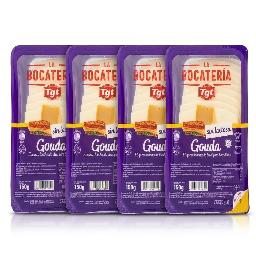 Queso Gouda Sin Lactosa Loncheado - Pack Ahorro 4 Unidades x 150g - Queso Suave para Sándwiches y Bocadillos - La Bocatería TGT - Alto en Proteína - NEXU