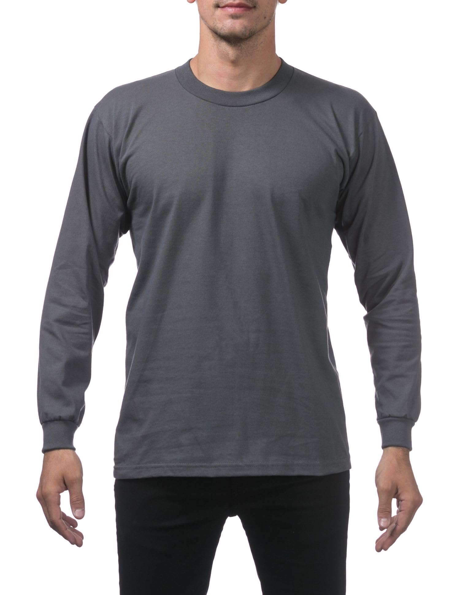 Pro Club Men's Heavyweight Cotton Long Sleeve Crew Neck T-Shirt, Graphite, Medium