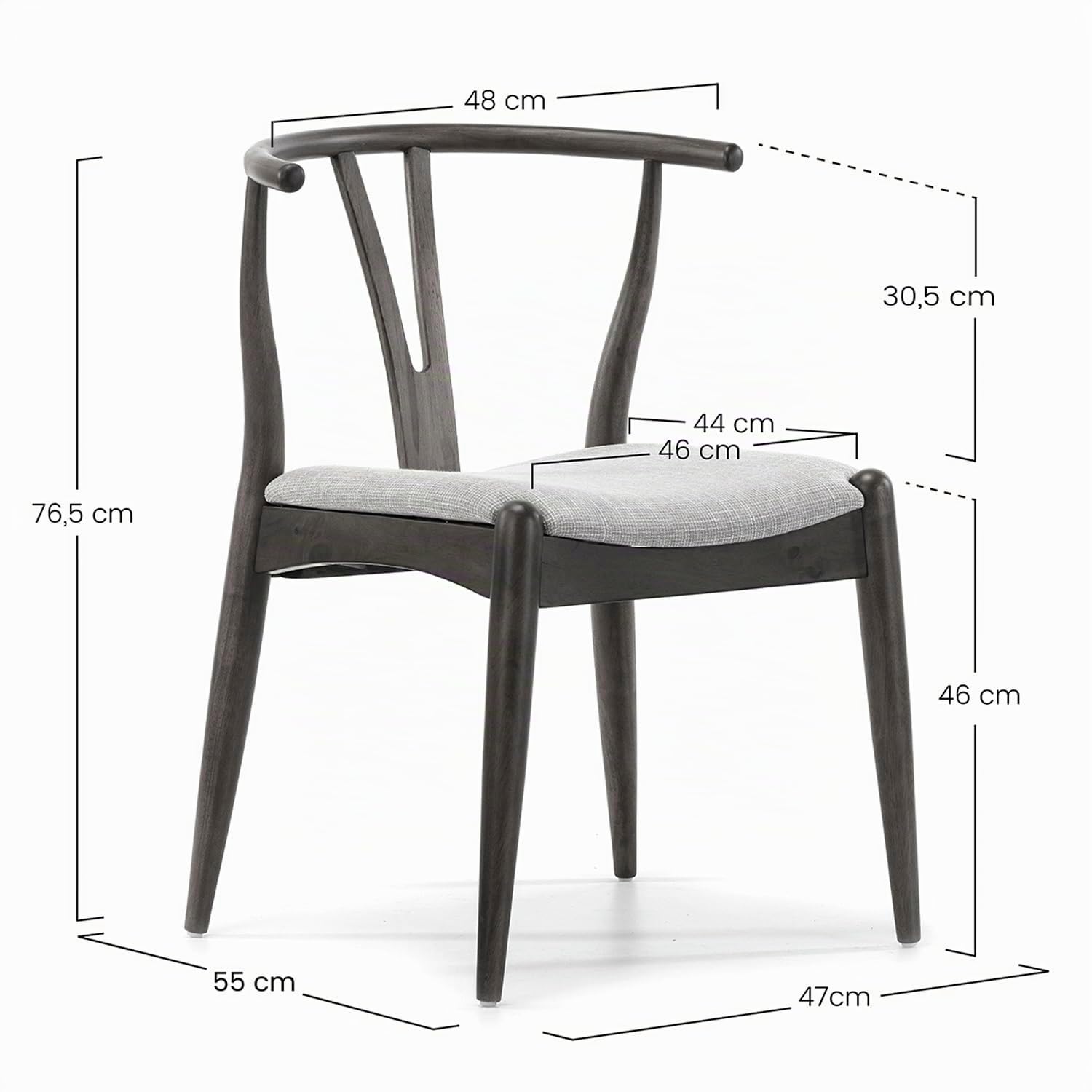 VS Venta-stock Pack 2 sedie Rustic color Noce, legno massiccio, 55 cm (Larghezza) 54,5 cm (Profondità) 76 cm (Altezza)
