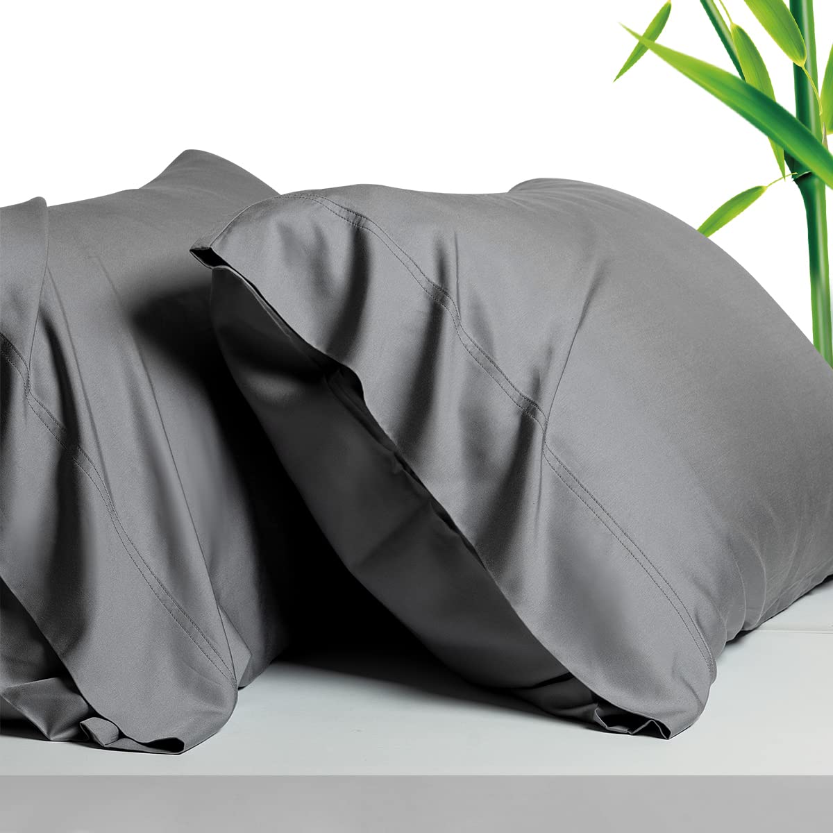 100% Viscose Made from Bamboo Breathable Pillowcases Queen Size Set of 2-Pack for Hot Sleepers and Night Sweats- Softness and Cooling Pillow Cases-Envelope Closure （Dark Grey -20 x 30 Inches）