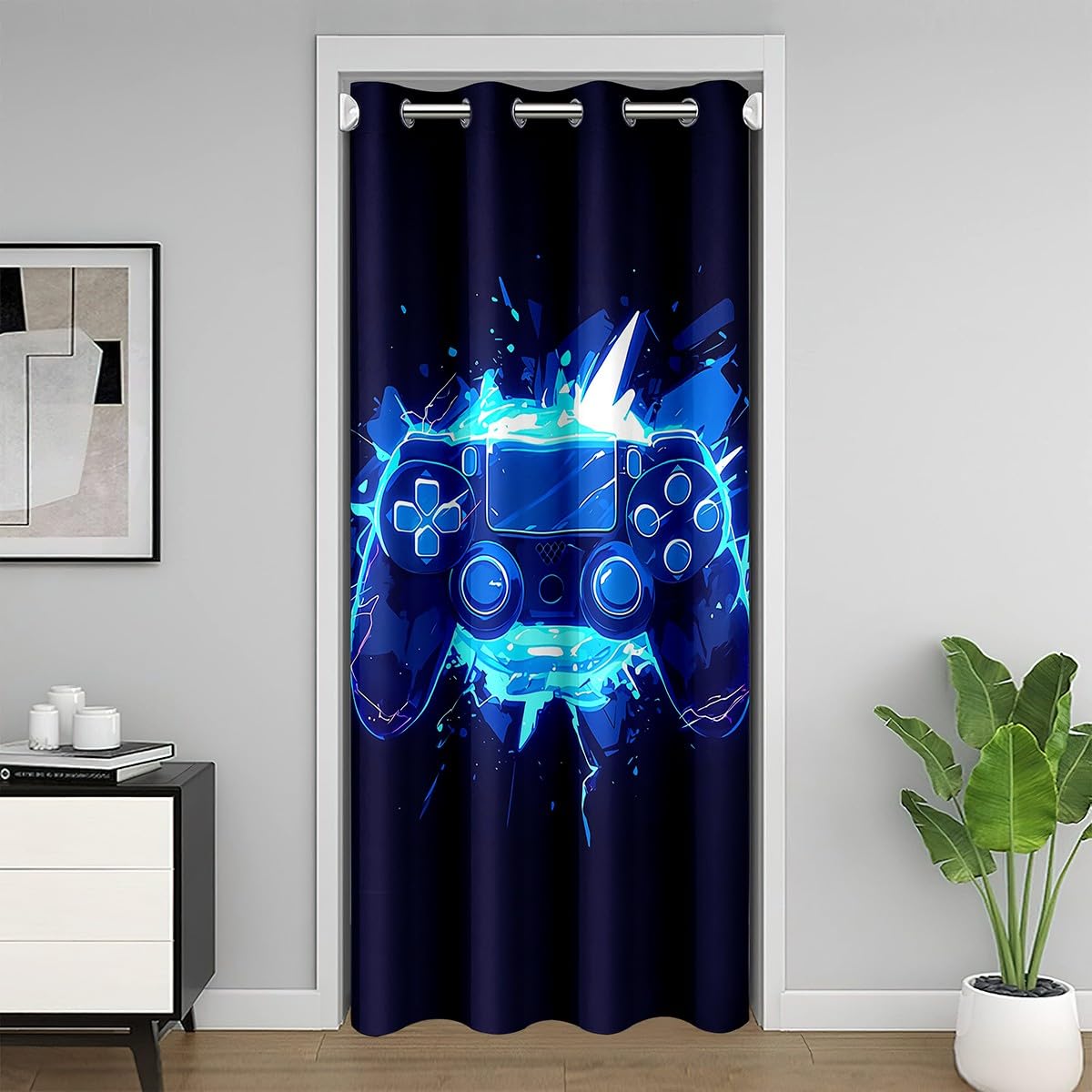 Loussiesd Gaming Türvorhang 106x203cm Moderne Spielkonsole Controller Vorhang für Innentür Raumteiler Gamer Vorhang für Tür Privatsphäre Mode Isolierter Wärmevorhang Gamepad