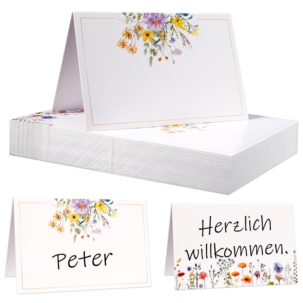 50 Stück Tischkarten Hochzeit Eukalyptus, Tischkarten Geburtstag, Namensschilder Hochzeit, Platzkarten Taufe, Tischkartens Konfirmation Kommunion, Tischkärtchen Hochzeitsdeko Tisch Frühling