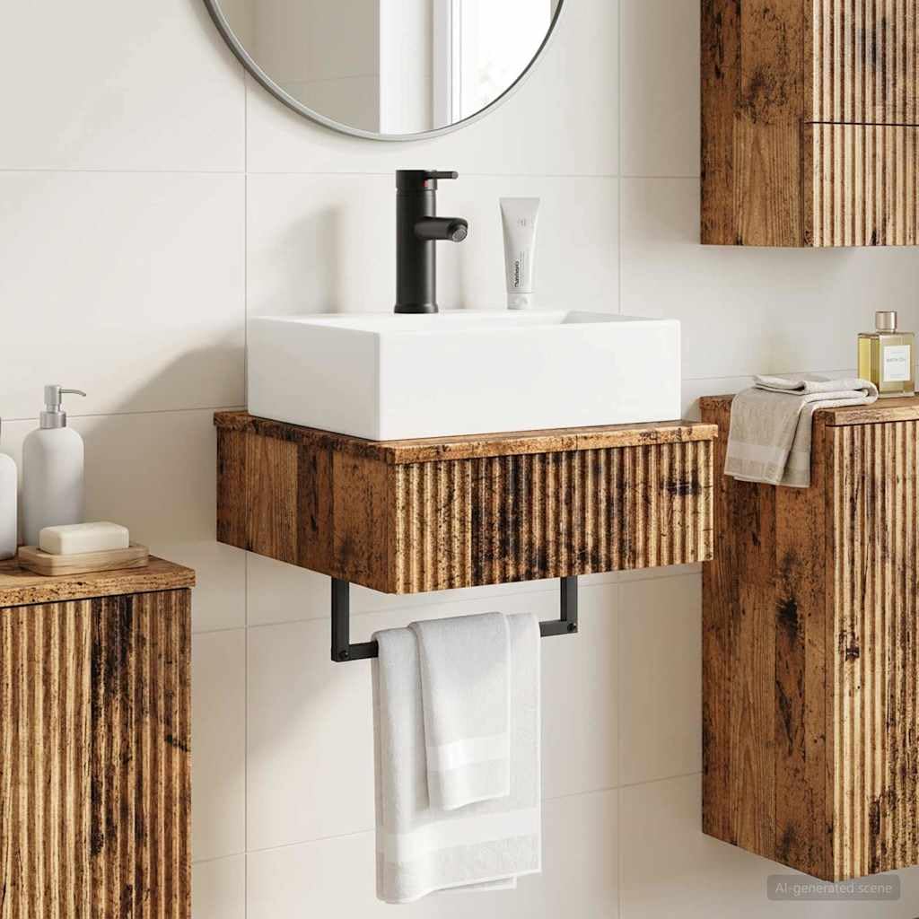 Lavabo mural aspect bois vieilli 40 x 41 x 39 cm