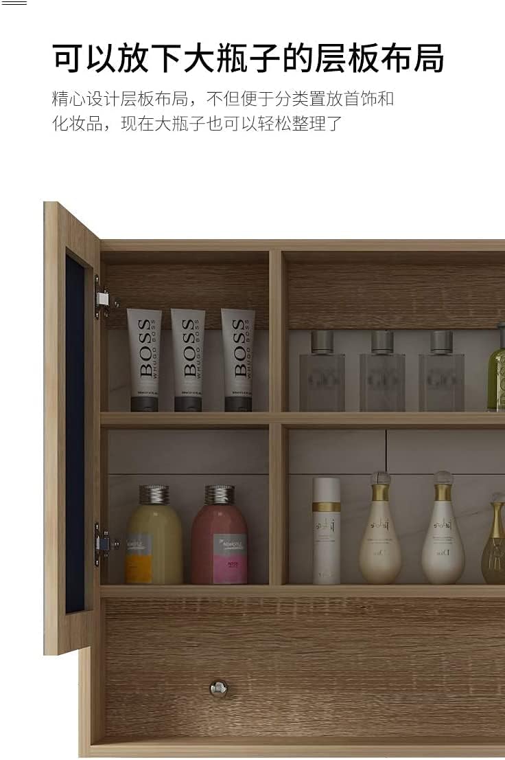 Wood Bathroom Mirror Cabinet Wall-Mounted Simple Mirror Anti-Fog Mirror Box Toilet Waterproof Mirror Cabinet (Color : Wood Color, Size : 68 * 13 * 70cm) (Wood Color 68 * 13 * 70cm)