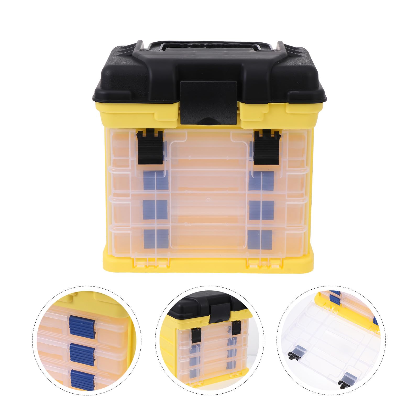 Amosfun Caja de Aparejos de Pesca de 4 Capas, Gran Capacidad, PP Abs | Amarillo, para Señuelos y Accesorios, Fácil de Llevar, Resistente al Desgaste Caídas
