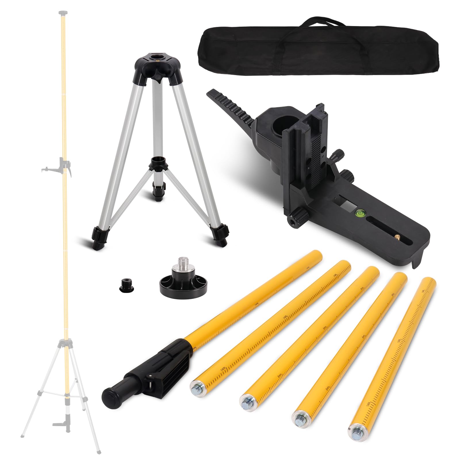 MOETER Laser Level Pole with Adjustable Mount 5/8''&1/4'' Thread, Telescoping Tripod Pole 12FT/3.7M with Tripod and for Rotary and Line Lasers (MET-SP6 Pole with Tripod)