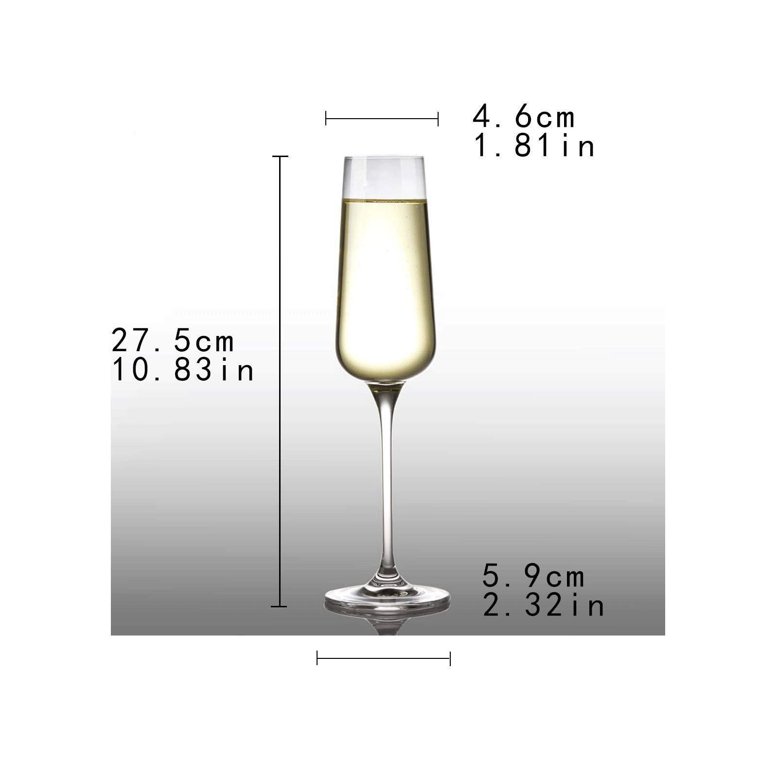 Flûtes à champagne Flûtes à champagne 6 pièces de 8 oz de hauteur, clarté cristalline, conception de tour classique et sans couture, verre sans plomb de qualité, verres à vin mousseux de qualité. Ver