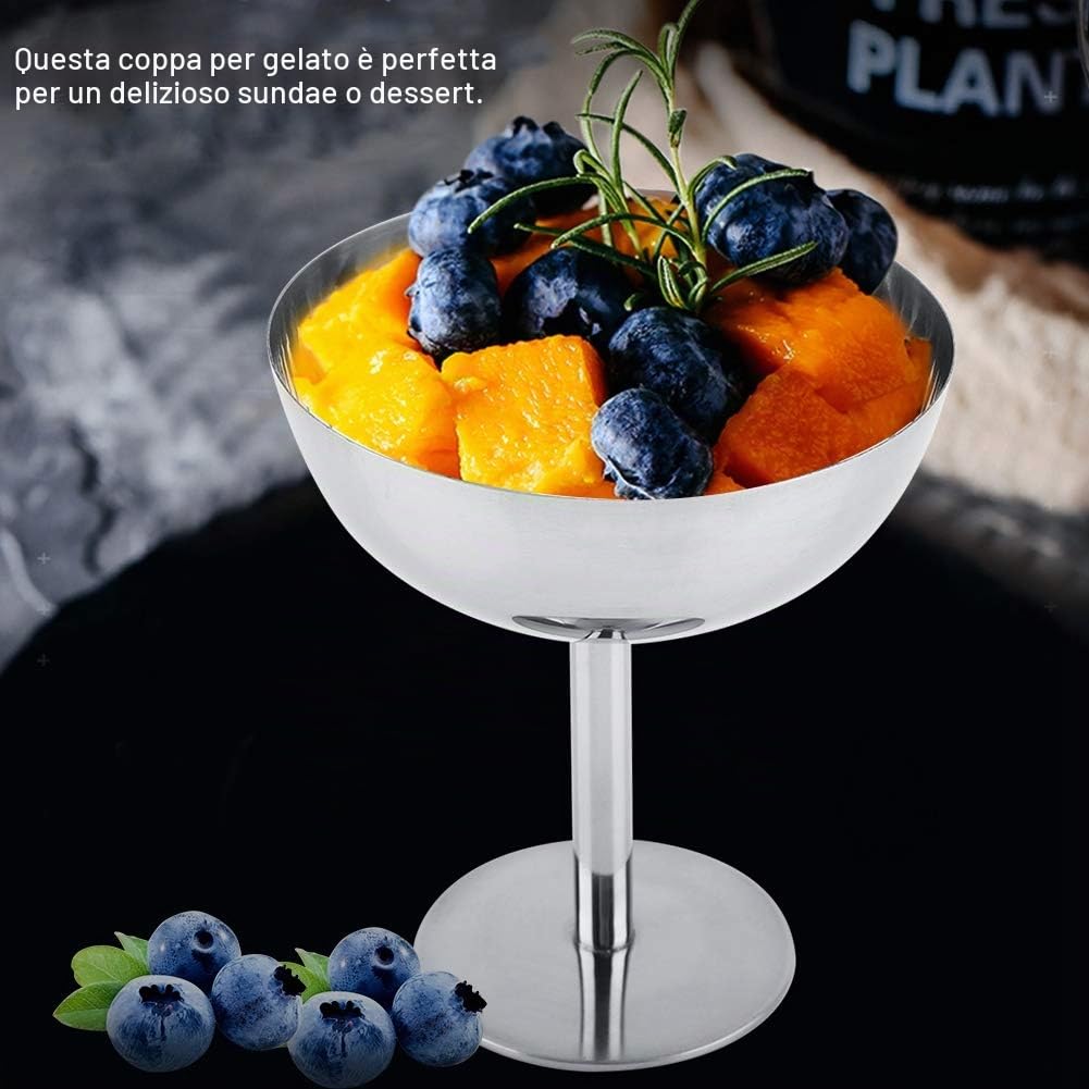 Tnfeeon Set da 4 Pezzi in Acciaio Inox, Coppe per Gelato Alte e Carine, Coppe per Dessert, Gelato, Insalata di Frutta, Snack, Cocktail, Condimenti, Sciocchezza