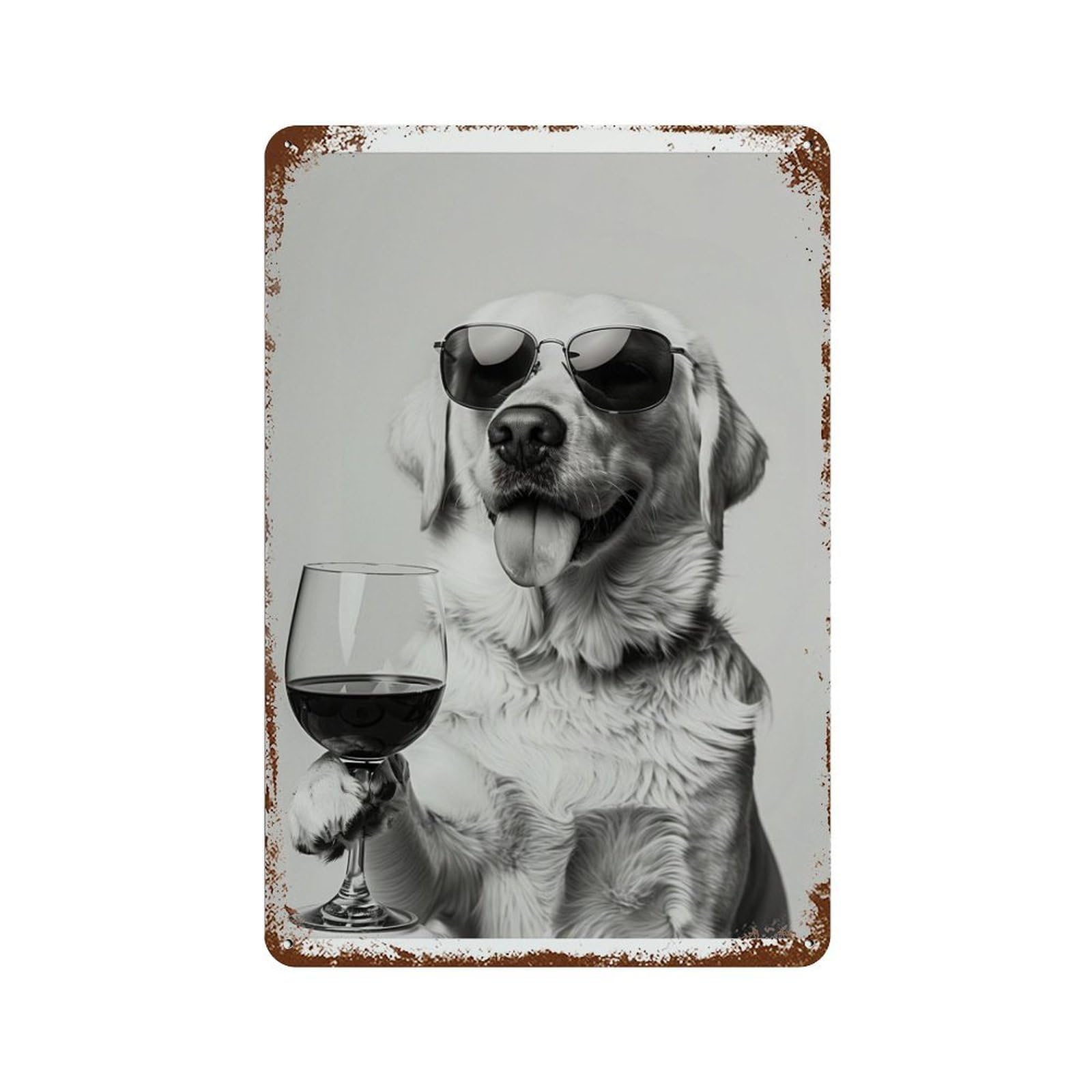 xiaoxiaoshen Labrador Red Wine Funny Bar C Decor, Dog Wall Decor Art Metal Tin Poster Modern Home Decor Art Home Bar Shop Decorations Vintage Sign 30x20cm