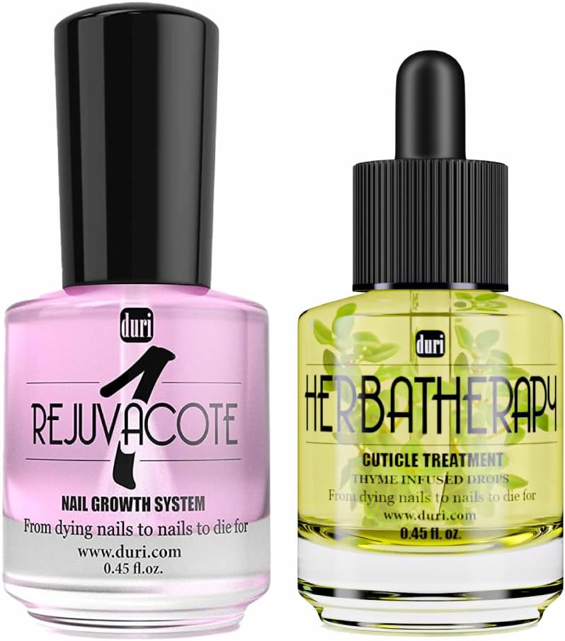 duri Rejuvacote Maximum Strength Nail Growth Base & Top Coat and Herbal Therapy Cuticle Treatment Drops (Each 0.61fl. oz.)