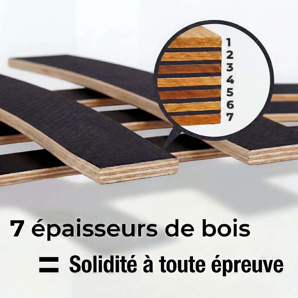 EBAC Literie Lot de 10 Lattes + Embouts pour sommier et lit | 680x68x8 mm | Bois hêtre Durable - 7 Plis | Remplacement - Rechange - Renfort pour sommier/bz/clic clac/canapé