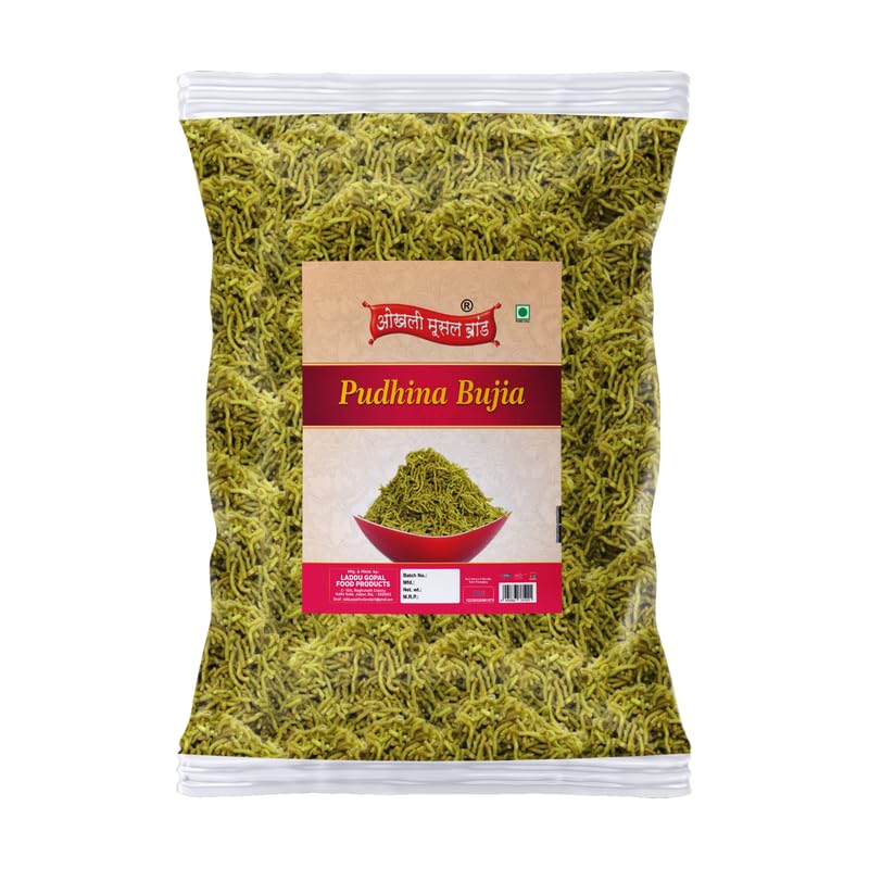Image of OKHLI MUSAL BRAND Putiha Bhujia Bhujiya Namkeen Snack | Marwar Rajapuri Aloo Poodina Mint Bhujiya Bhujia | Festive Season Crunchy Munchy Snack Alu BHUJIYA BHUJIA Namkeen Savoury Snack-350g*1Pack