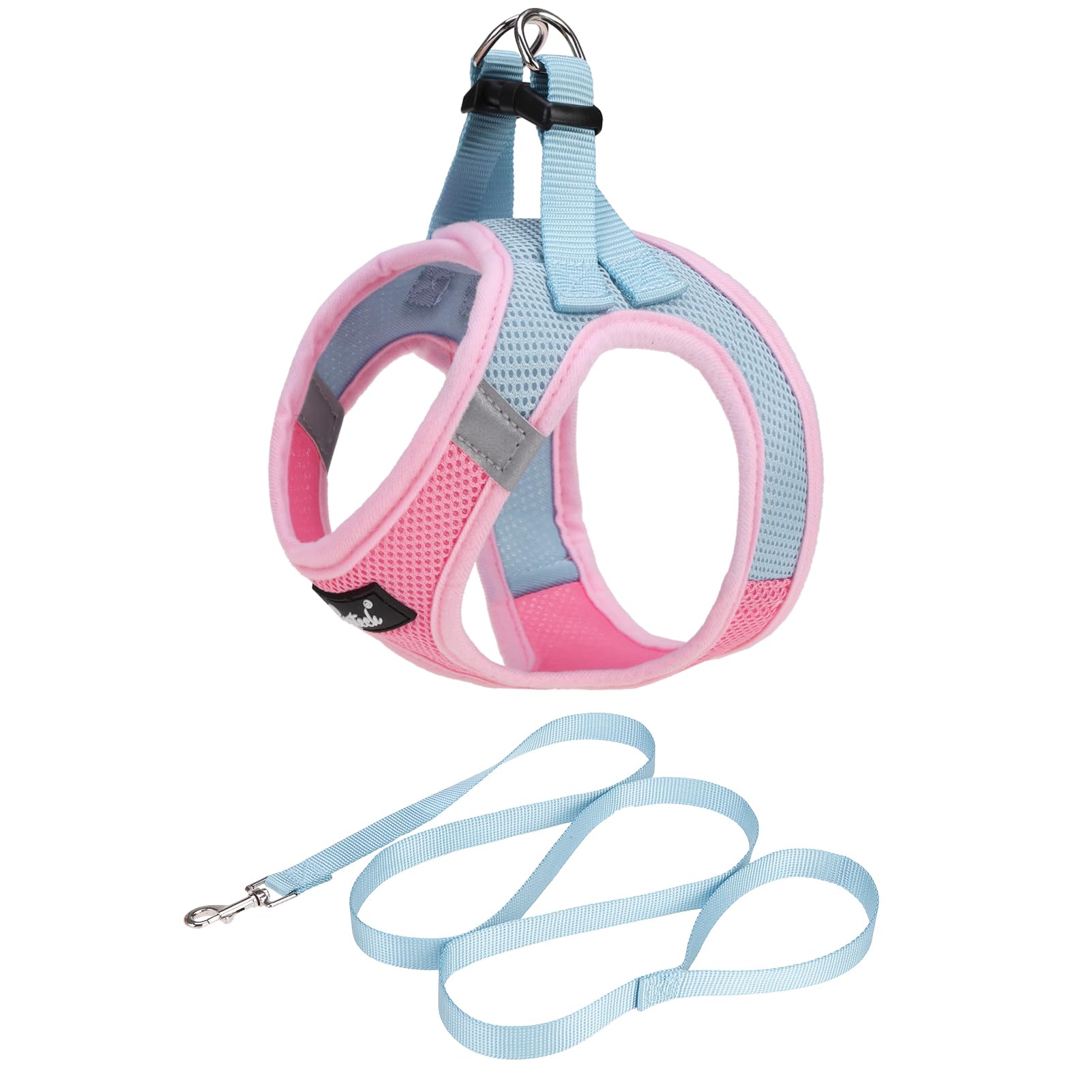 PUPTECK Step-in Dog Harness Small Dog No Pull Vest and Lead Set for Puppy Cats Outdoor Walking, Pink&Blue S