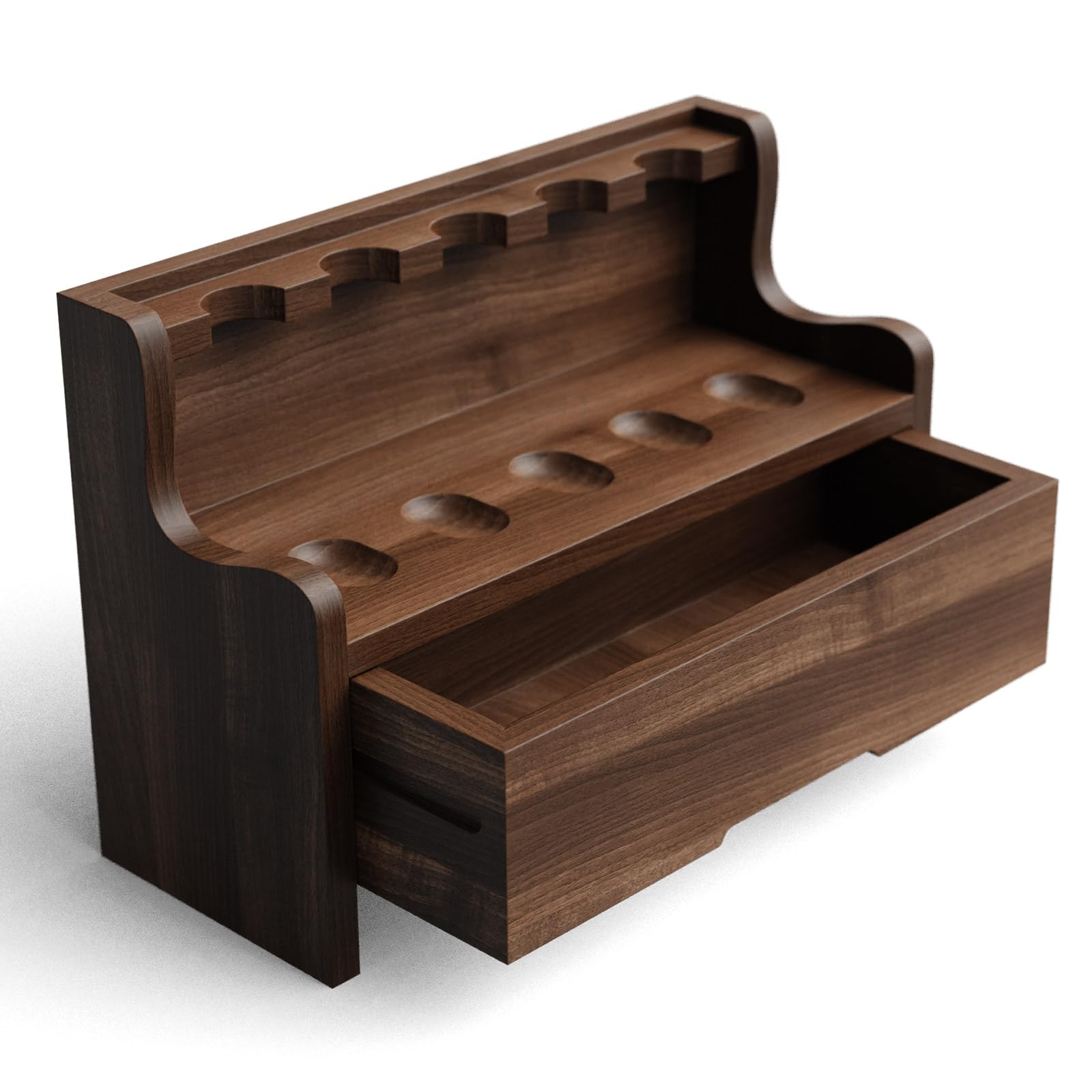 Kkp Black Walnut Wooden Tobacco Pipe Stand For 5 Smoking Pipes With Drawer