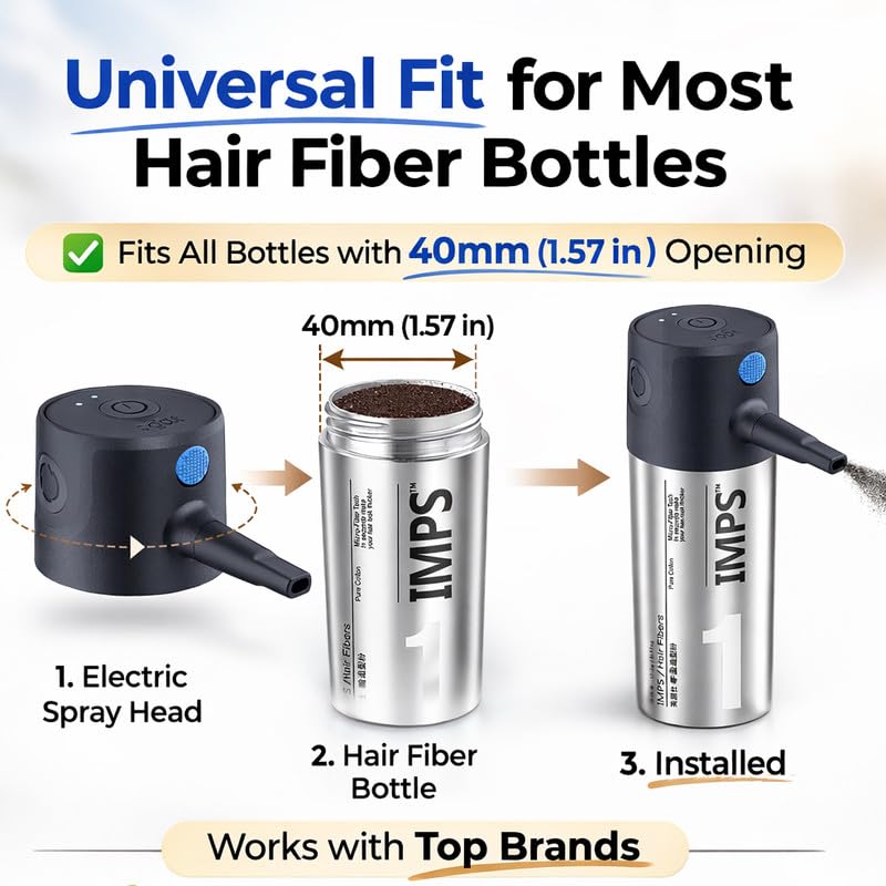 IMPS SteadyFlow Electric Hair Fiber Applicator, 3 Modes for Precise Thinning Hair Coverage,Automatic Spray Pump for Salon-Grade Hair Building, Instantly Thicker & Fuller Looking Hair-Dark Brown