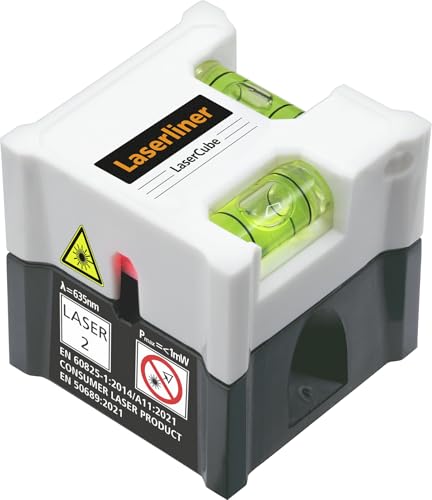 Laserliner Mini Linienlaser, LaserCube, Laser Wasserwaage für horizontales und vertikales Ausrichten, 5 m Sichtbarkeit, für Wand und Boden