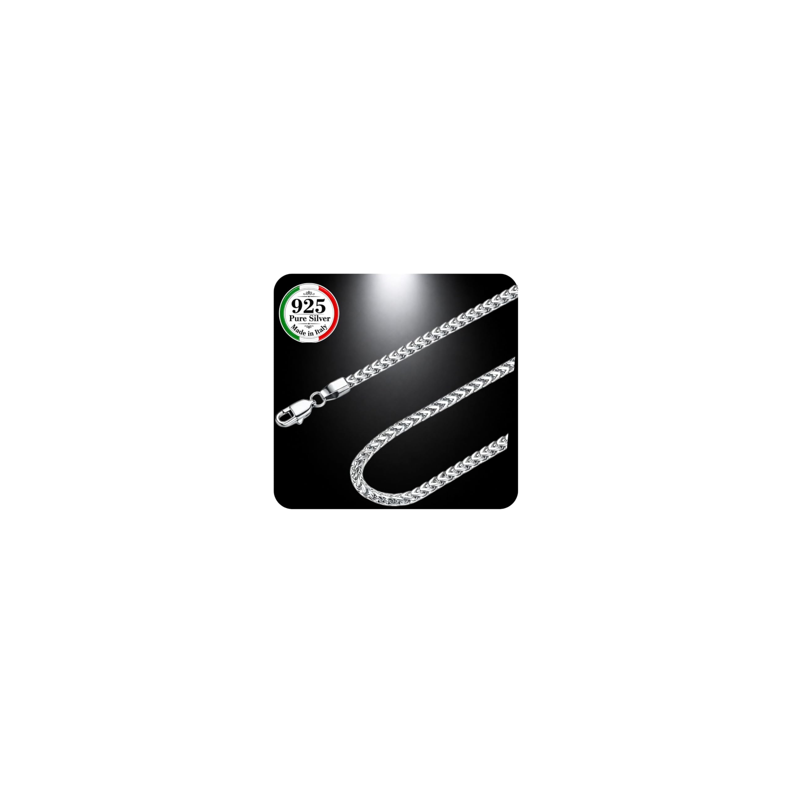 QUADRI Catena in Argento 925 per Uomo e Donna | Collana a maglie Franco di fabbricazione italiana | Catena in Argento per Uomo e Donna | Finitura SILVER PLUS antiossidante | 51–56–61 cm