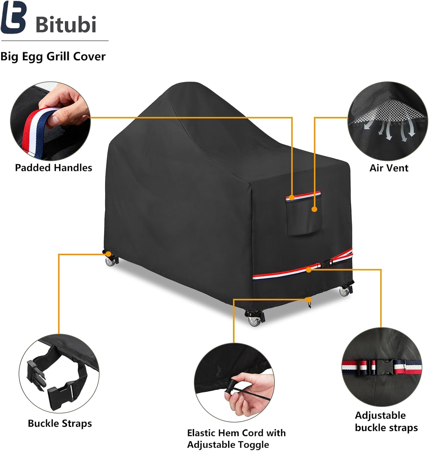 Bitubi 54 Inch Large Green Egg Big Grill Table Cover, Kamado Ceramic BBQ Grill Cover, Waterproof Heavy Duty Outdoor Grill Cover, BBQ Cover, Grill Cart Cover
