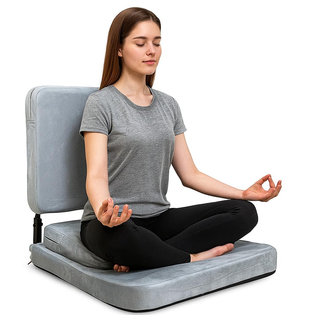 Kawachi 90° Premium Buddha Meditation Floor Chair, Foldable and 90° Fixed Back Support Chair, Ideal for Seating, Yoga, Gaming and Meditation (Grey) 4