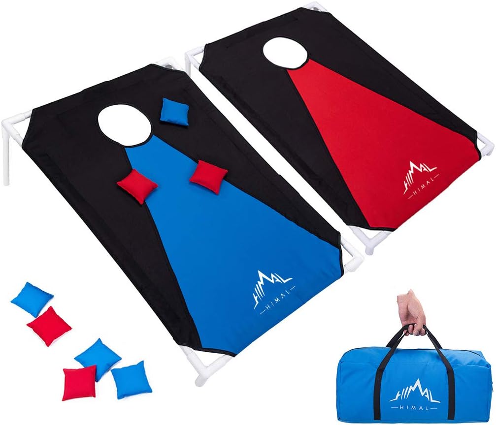Himal Portable Assemble PVC Framed Cornhole Game Set with 8 Bean Bags and Carrying Case (3 x 2-feet) (Red-Blue)