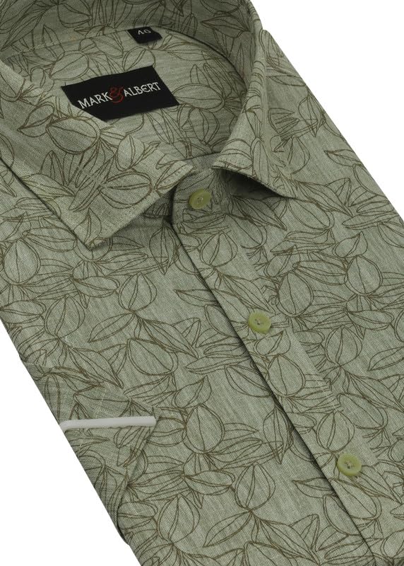 Image of MARK & ALBERT Men's Half Sleeve Linen Slim Fit Shirt