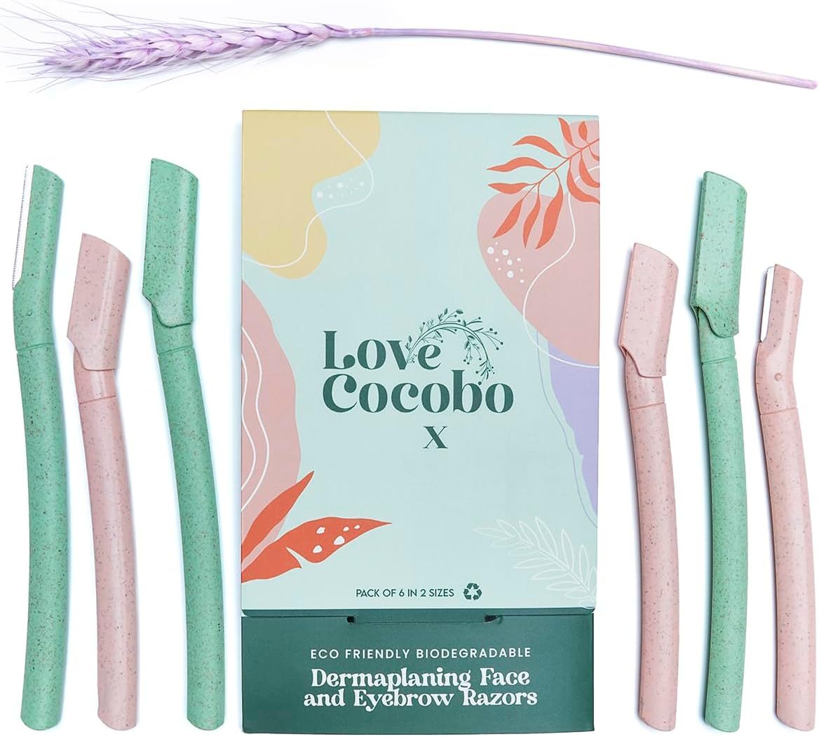 – Dermaplaning Blades for Face | Eco Wheat Straw Eyebrow Razor | Face Razors for Women | Facial Hair Remover for Women | Peach Fuzz Remover | 6 Pcs 2 Sizes Biodegradable Dermaplane Tool