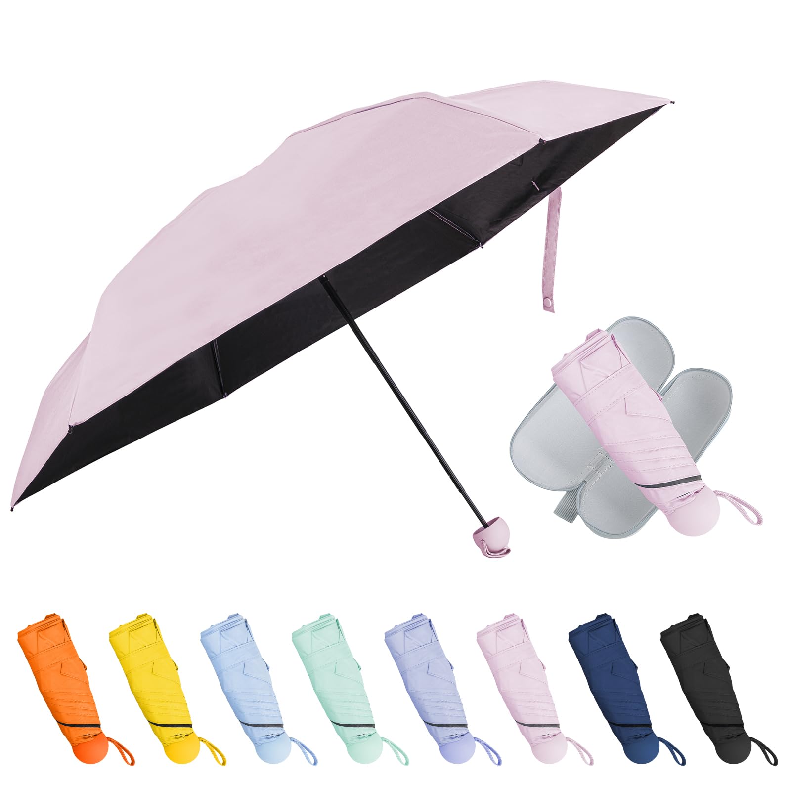 TopTie Compact Mini Umbrella for Purse, Small Sun & Rain Umbrellas with Case, Travel Folding Umbrella