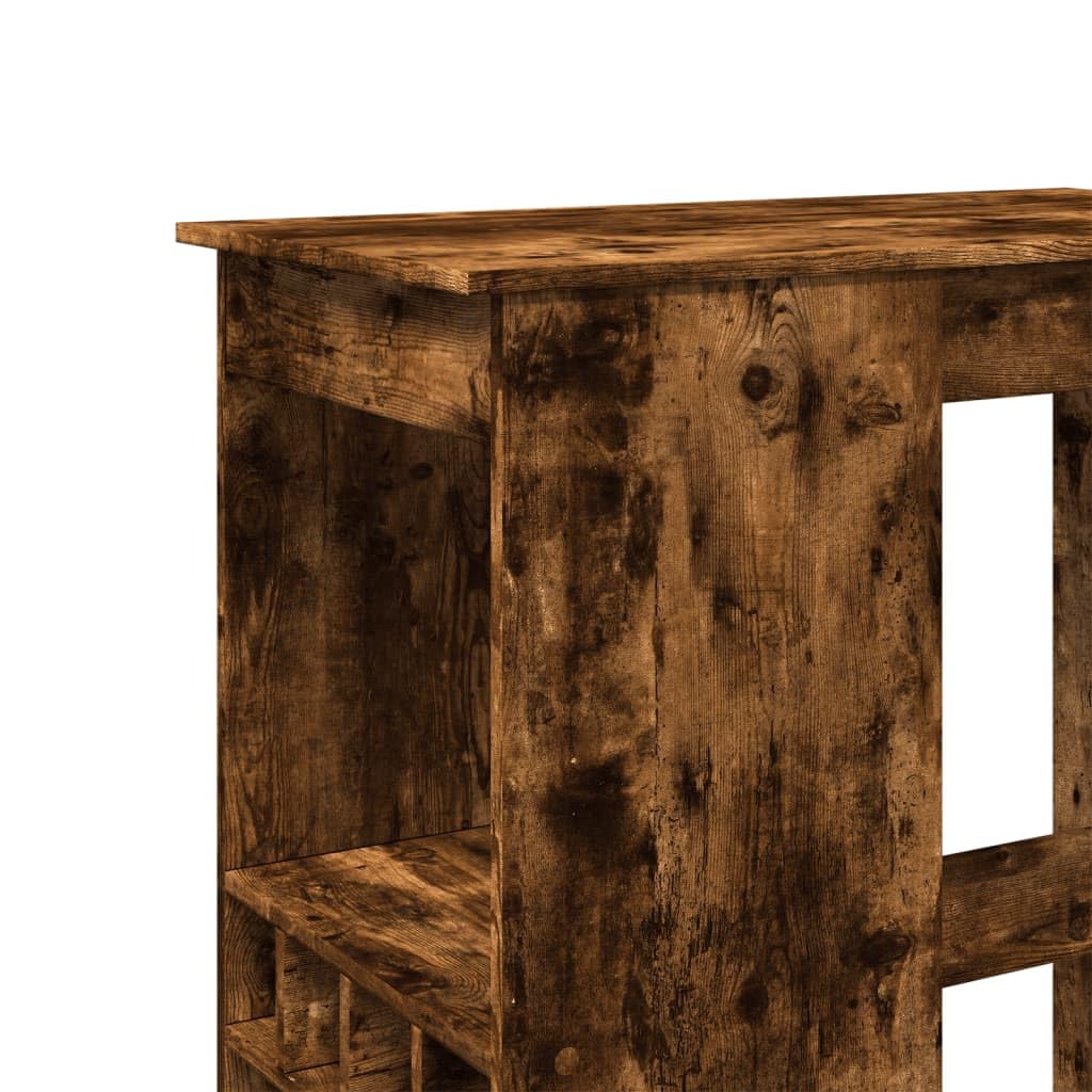 Stół barowy z regałem, dąb wędzony, 90 x 47,5 x 103,5 cm, materiał drewnopochodny, zintegrowany uchwyt na wino, uniwersalny stół kuchenny do jadalni