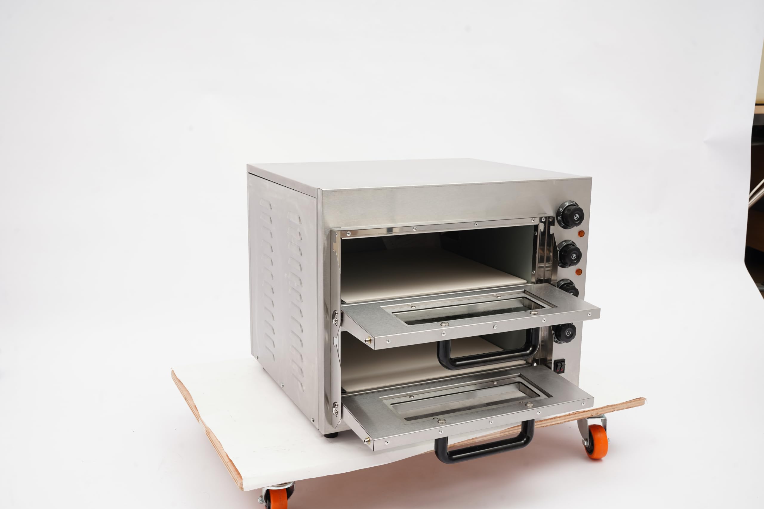 Forno per pizza commerciale da 14 pollici con timer da 50-350 °C e timer da 60 minuti | Forno elettrico doppio per pizza, 3000 W, in acciaio inox, 20 l per piano, professionale a 2 piani, per ristorante e casa